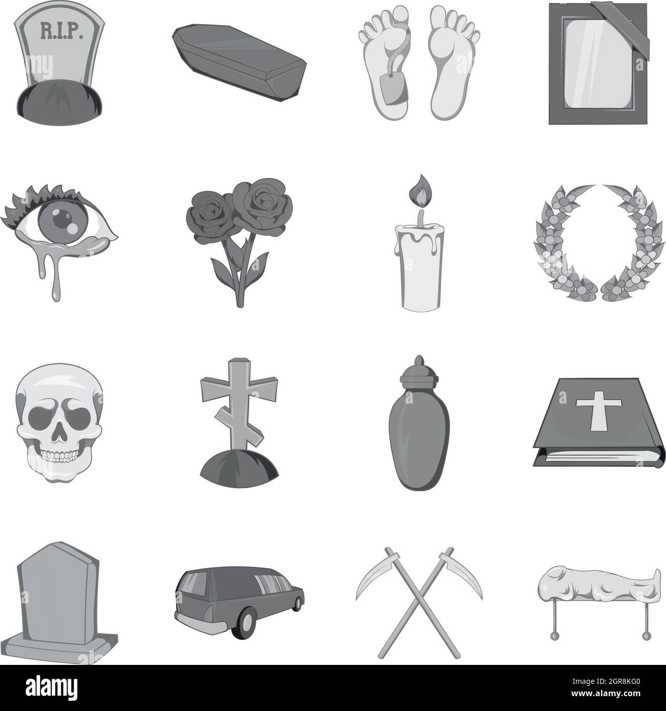 Funeral icons set, black monochrome style Stock Vector