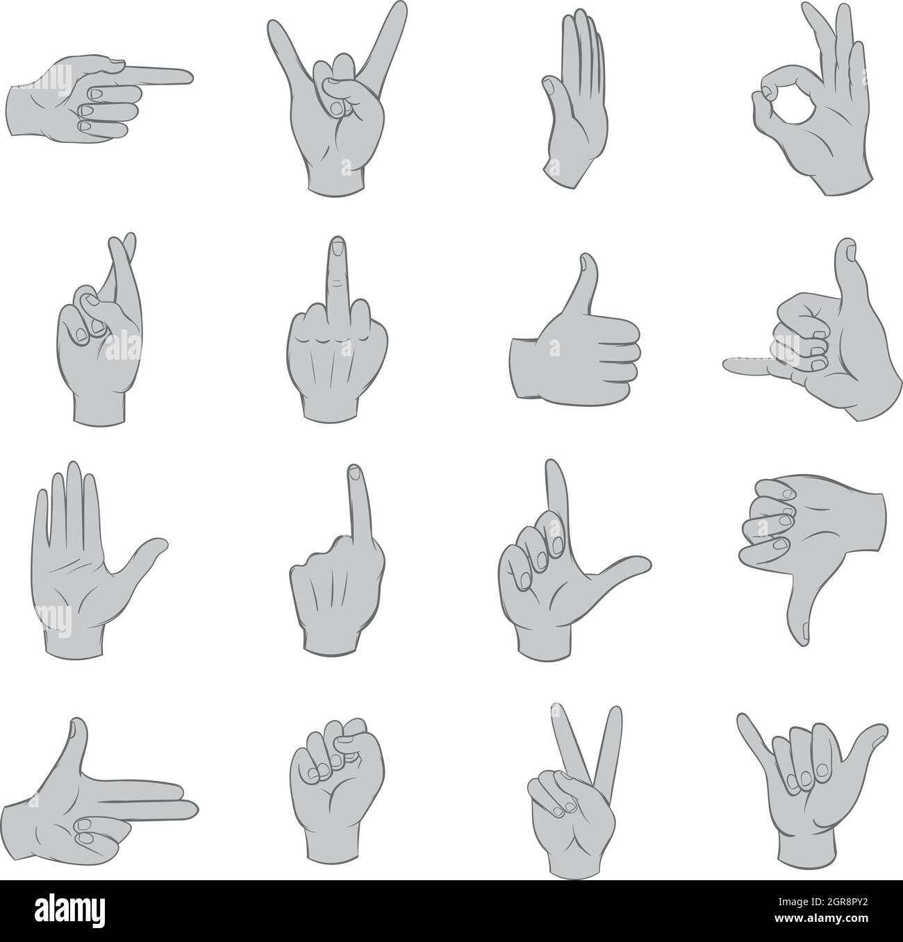 Hand gesture icons set, black monochrome style Stock Vector