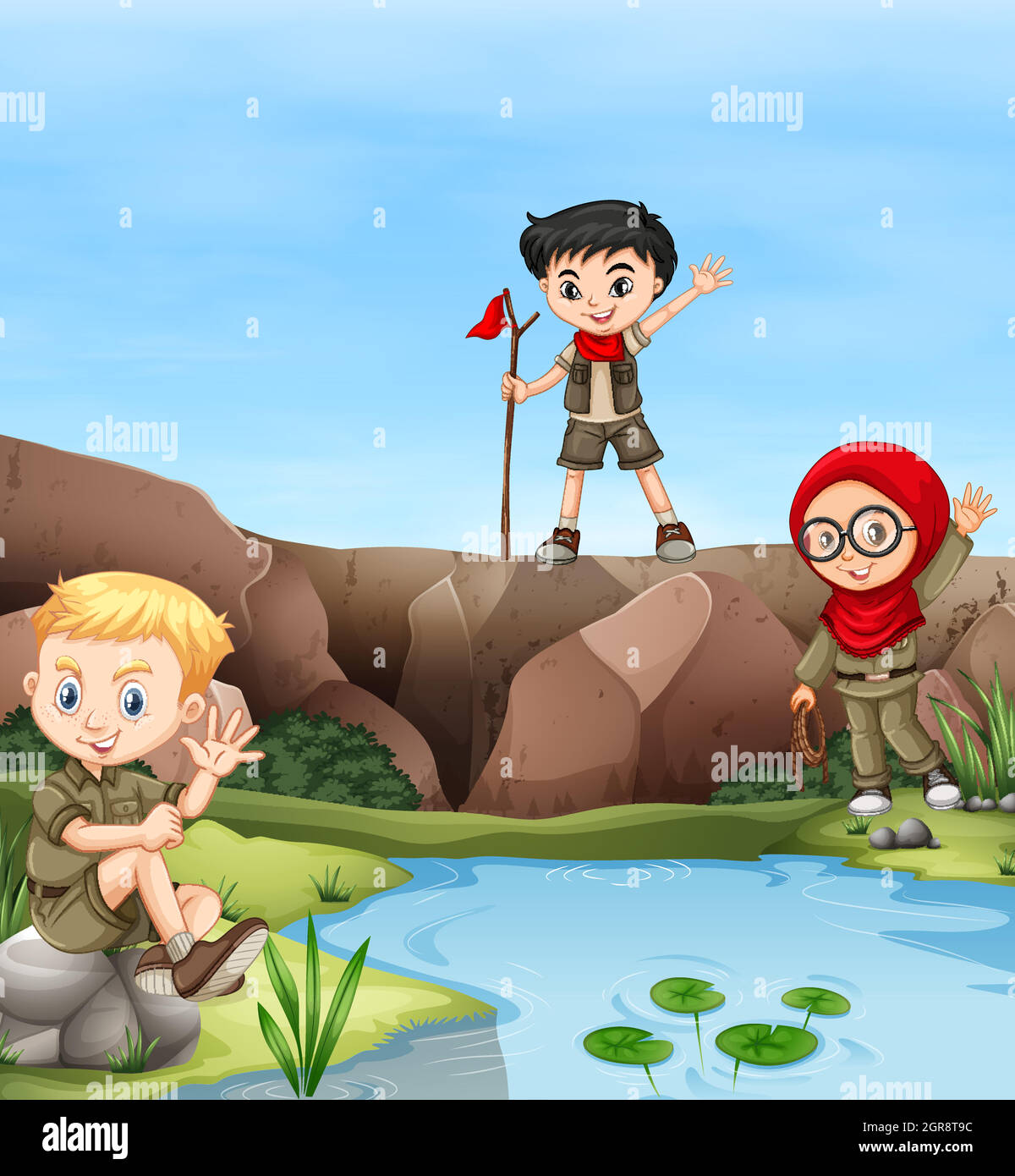 Children camping out by the river Stock Vector Image & Art - Alamy