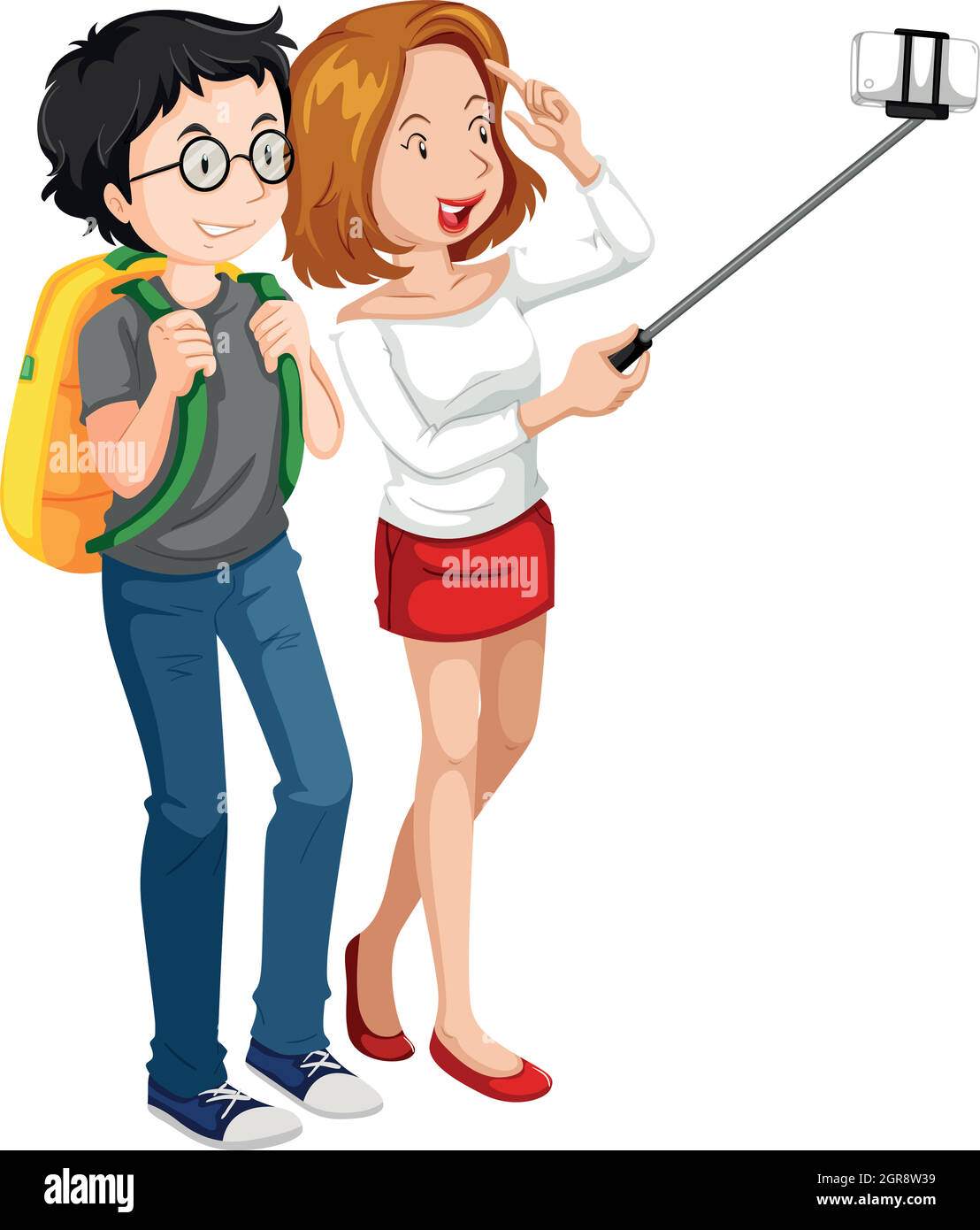 Man and woman taking selfie Stock Vector
