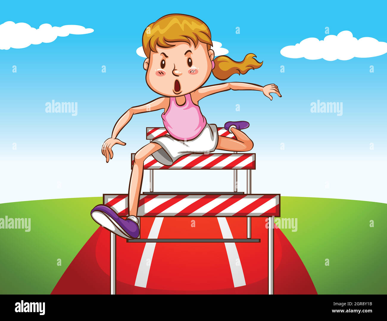 Girl jumping hurdles on track Stock Vector Image & Art Alamy