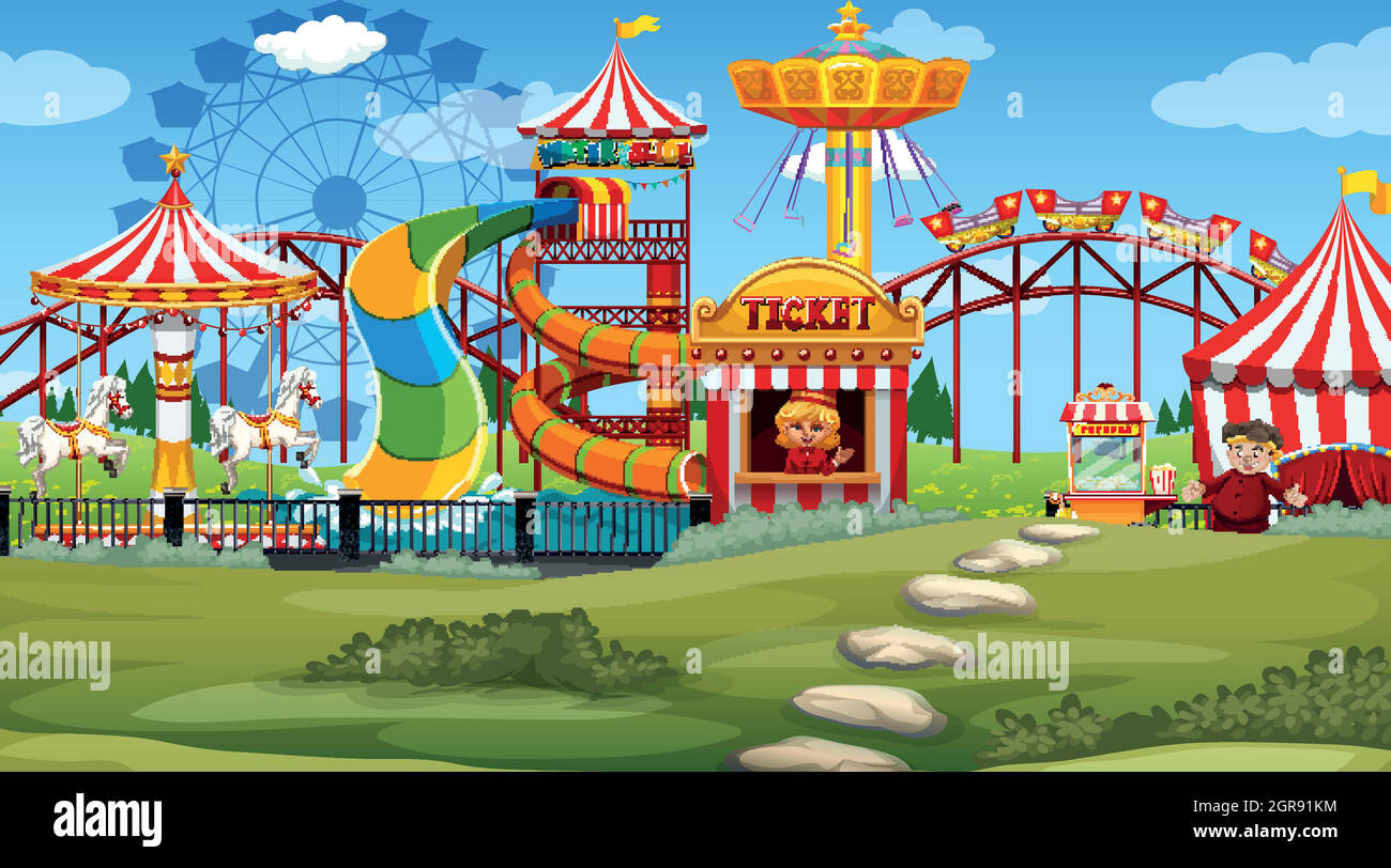 outdoor scene with amusement park Stock Vector Image & Art - Alamy
