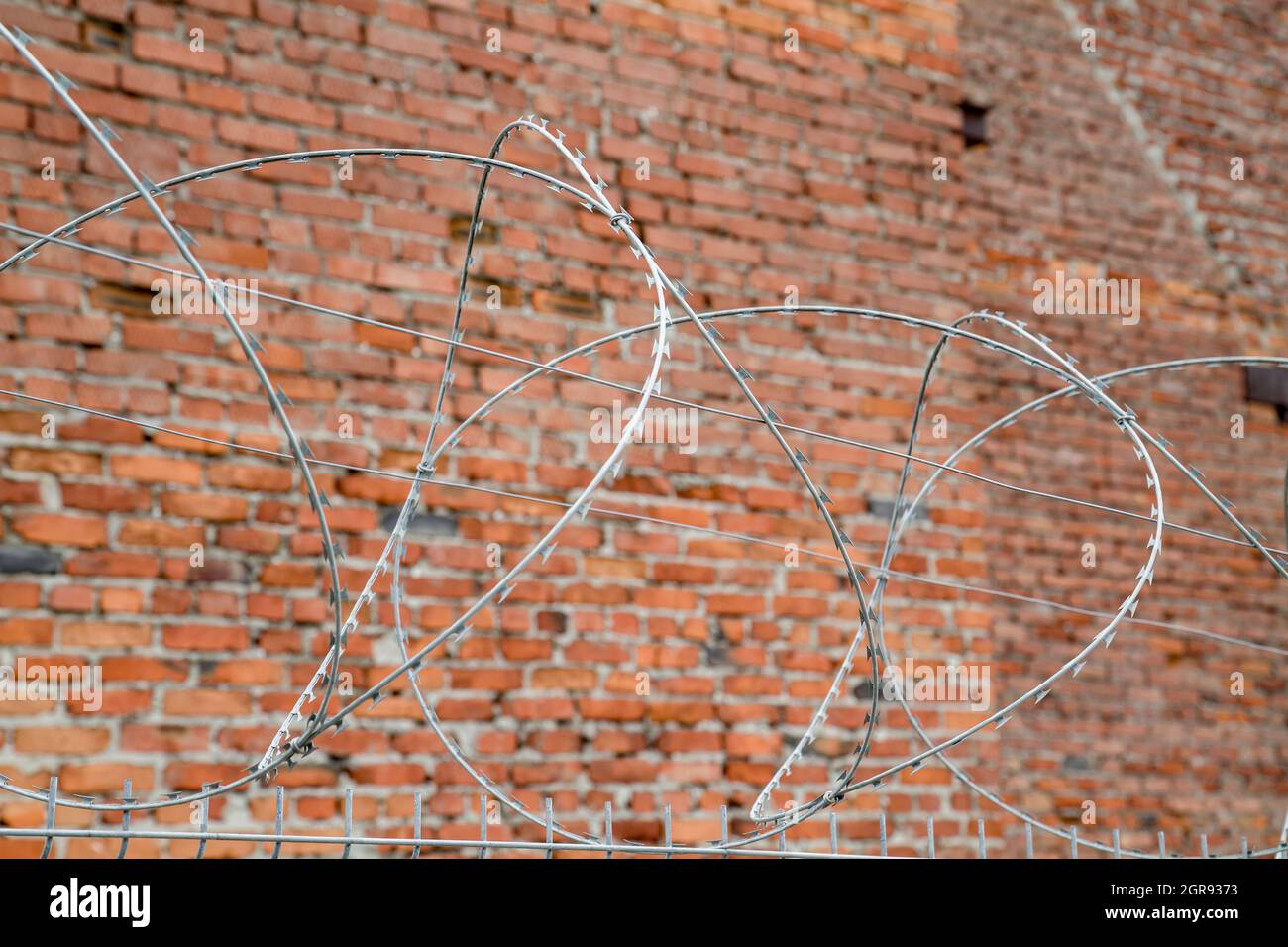 Red brick wall barbed wire hi-res stock photography and images - Alamy