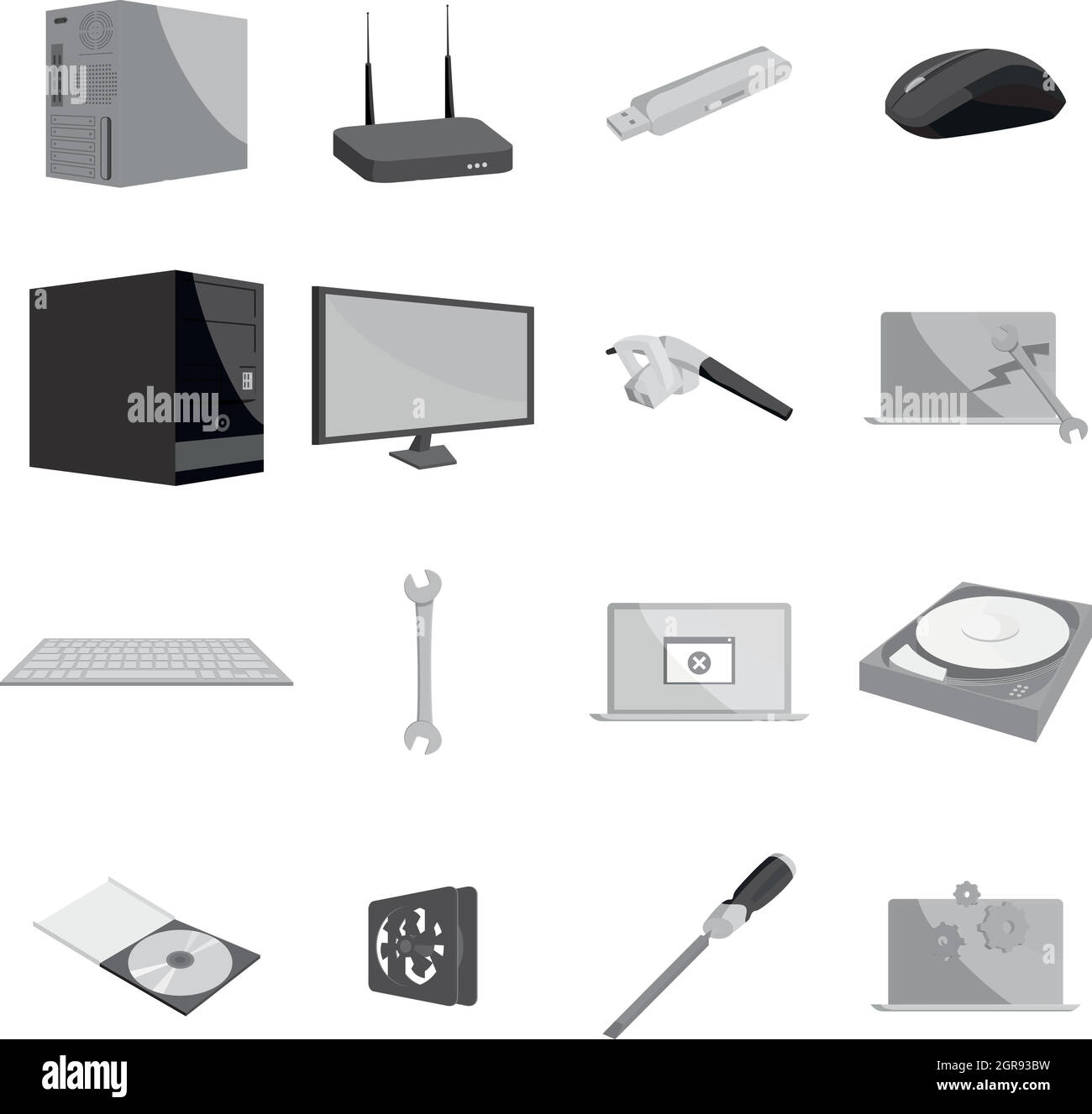 Computer hardware and technology icons set Stock Vector
