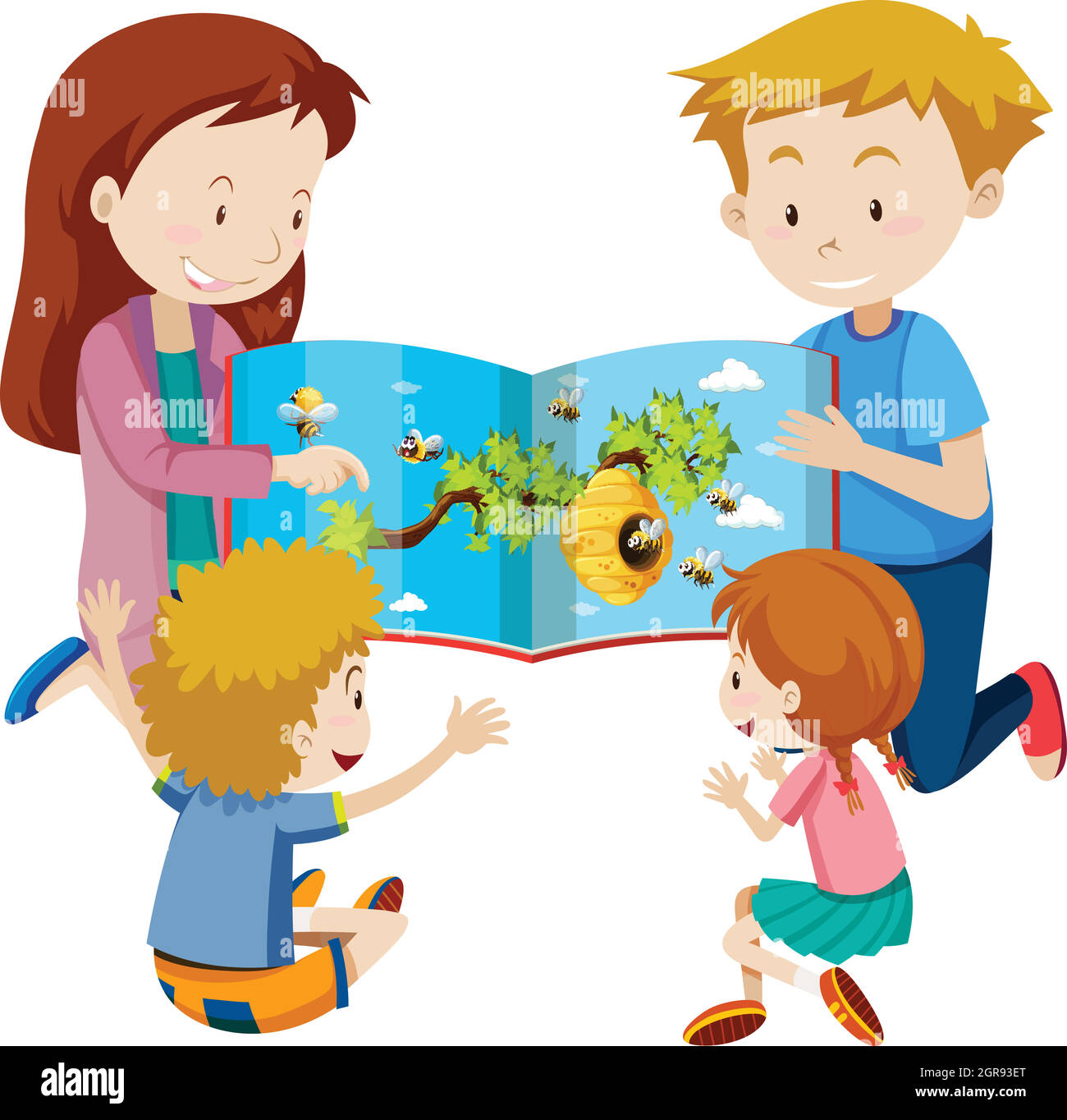 Parents Reading Book To Children Stock Vector Image Art Alamy Parents Reading Book To Children Stock Vector Image Art Alamy
