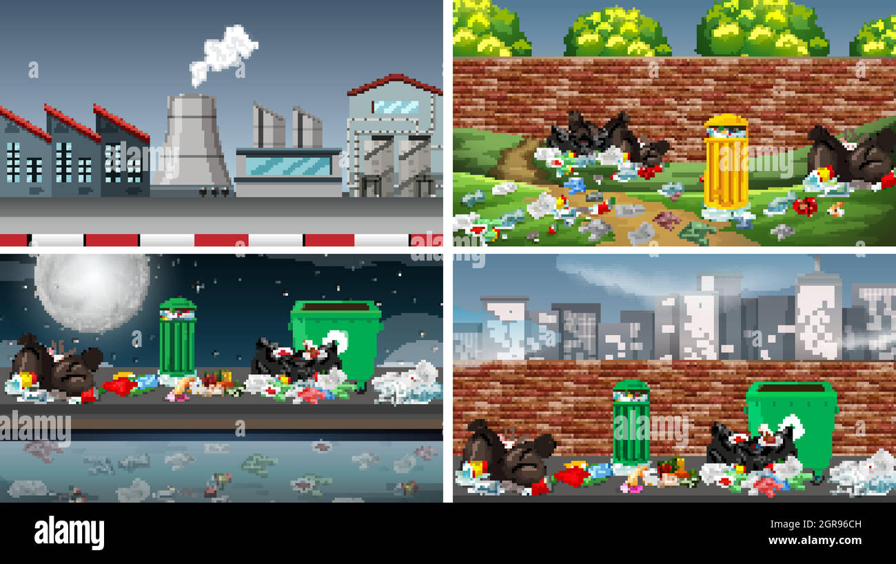 Polluted Scenes Set of polluted scenes Stock Vector Image & Art - Alamy