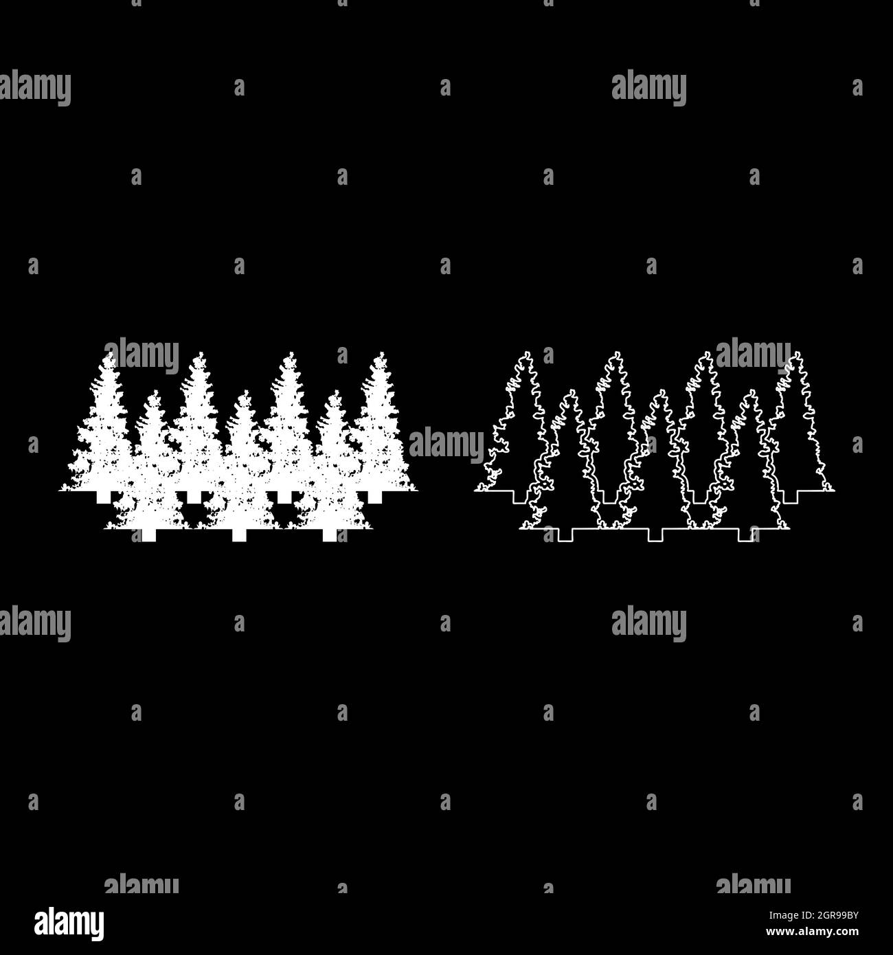 Fir tree Christmas Coniferous Spruce Pine forest Evergreen woods Conifer silhouette white color vector illustration solid outline style image Stock Vector
