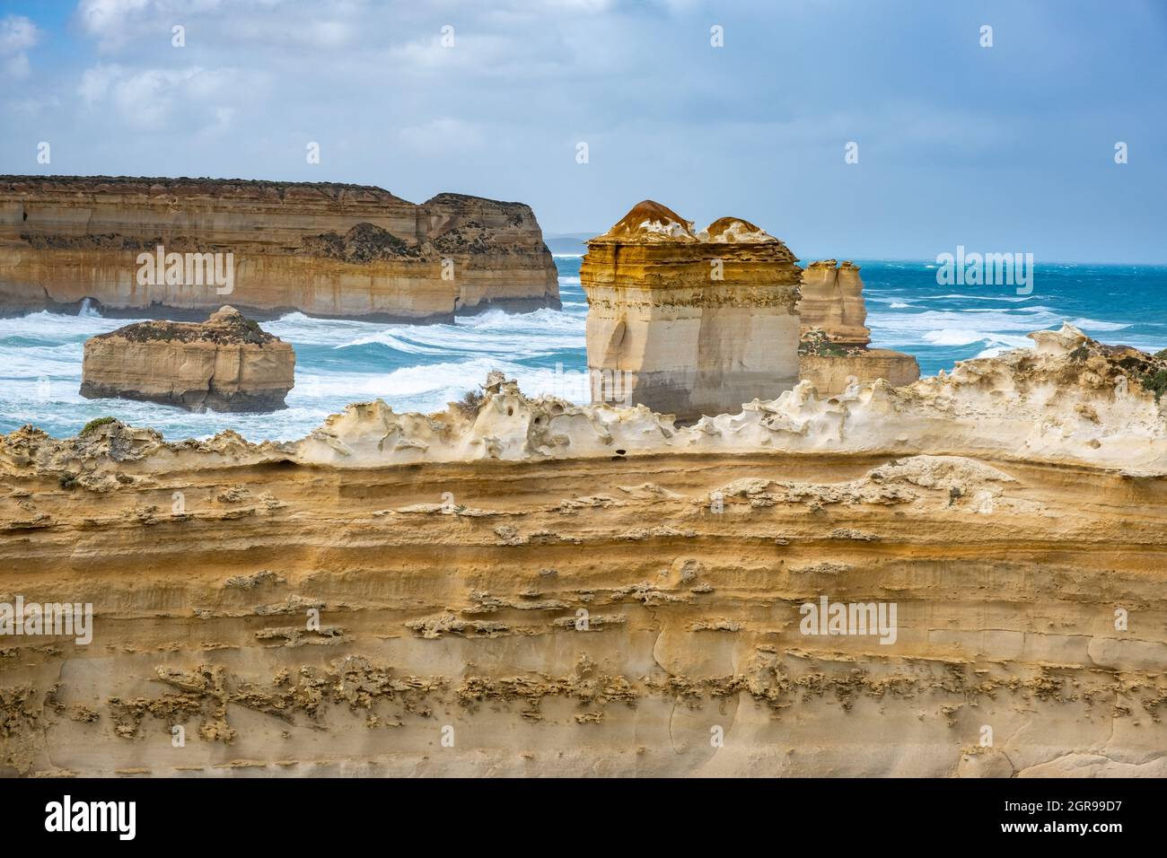 Amazing Limestone Rock Formations Along The Famous Great Ocean Road In Victoria, Australia Stock