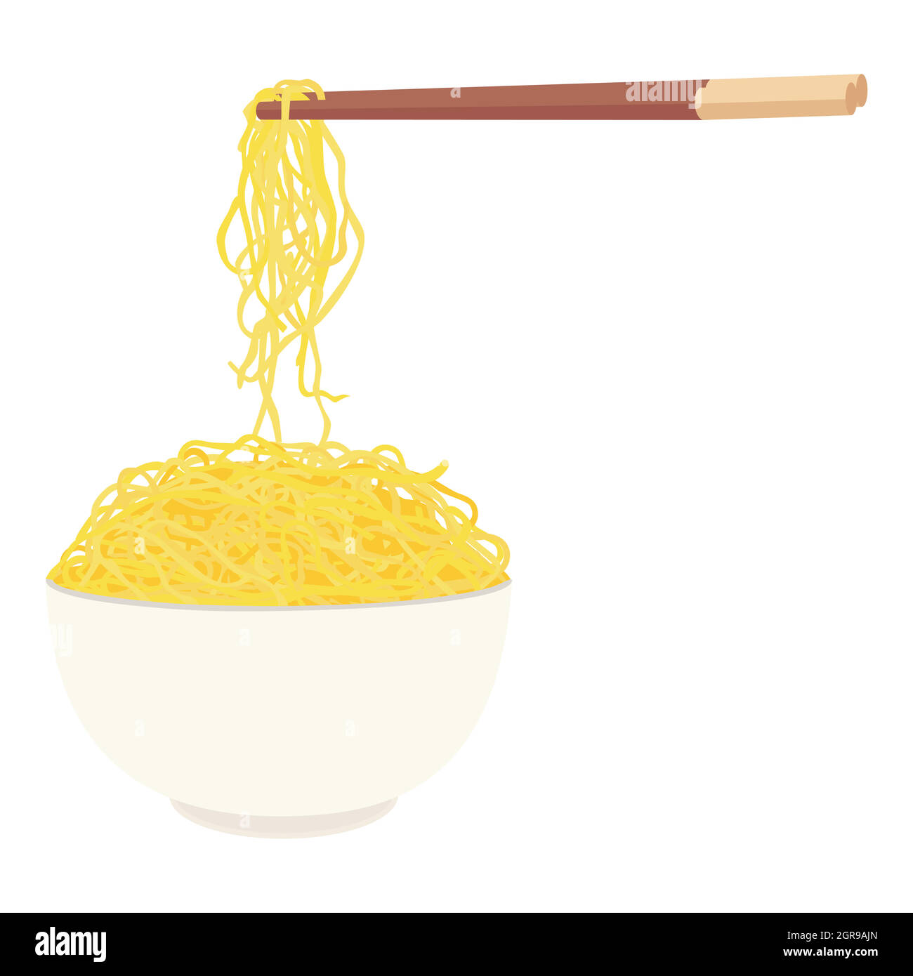 Bowl of instant noodles with chopsticks isolated on white background. Vector Stock Vector Image