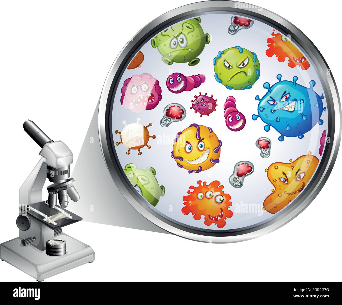 Microscope and zoom picture of bacteria Stock Vector