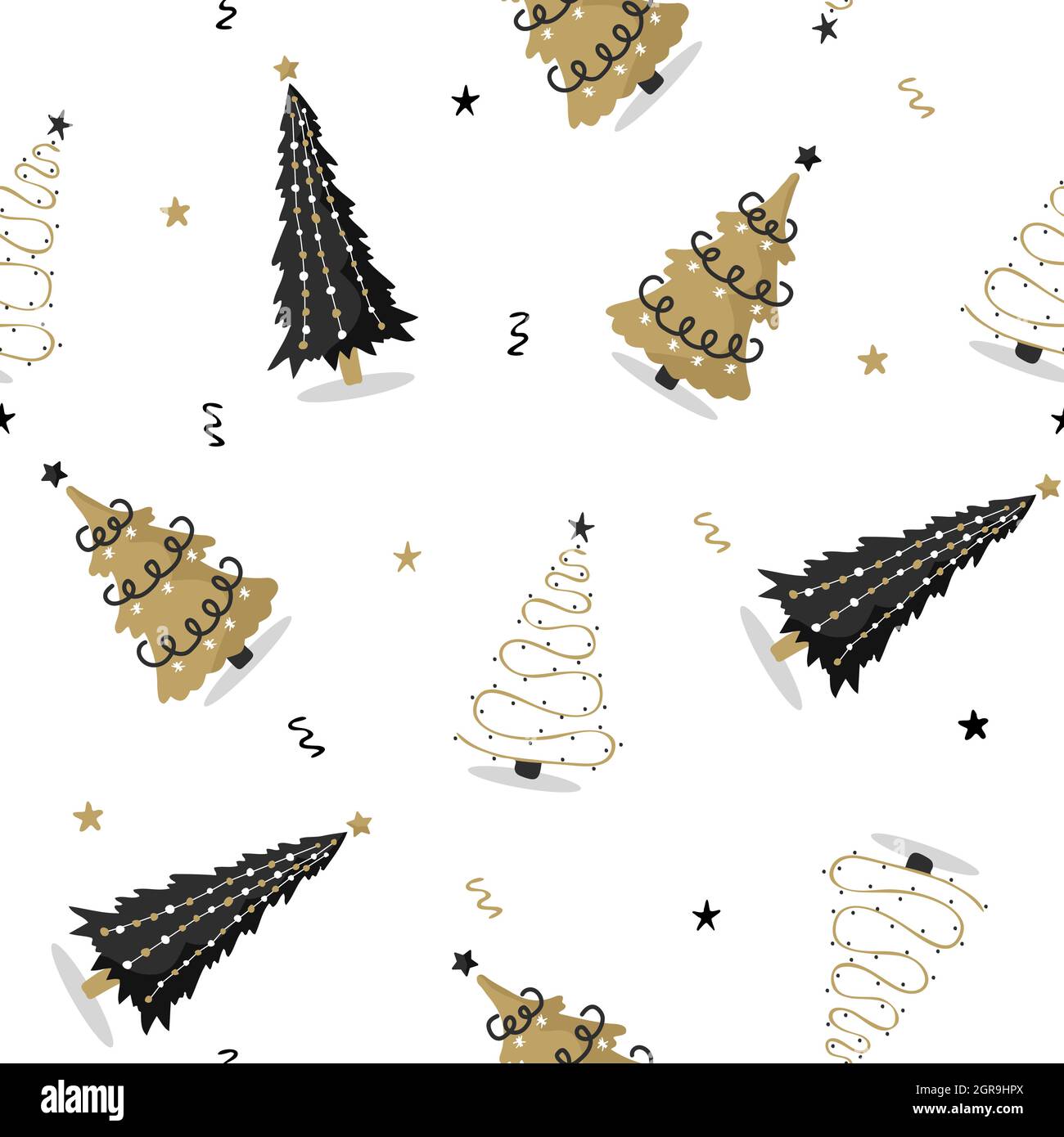 Seamless pattern with black and gold christmas tree. Winter season ...