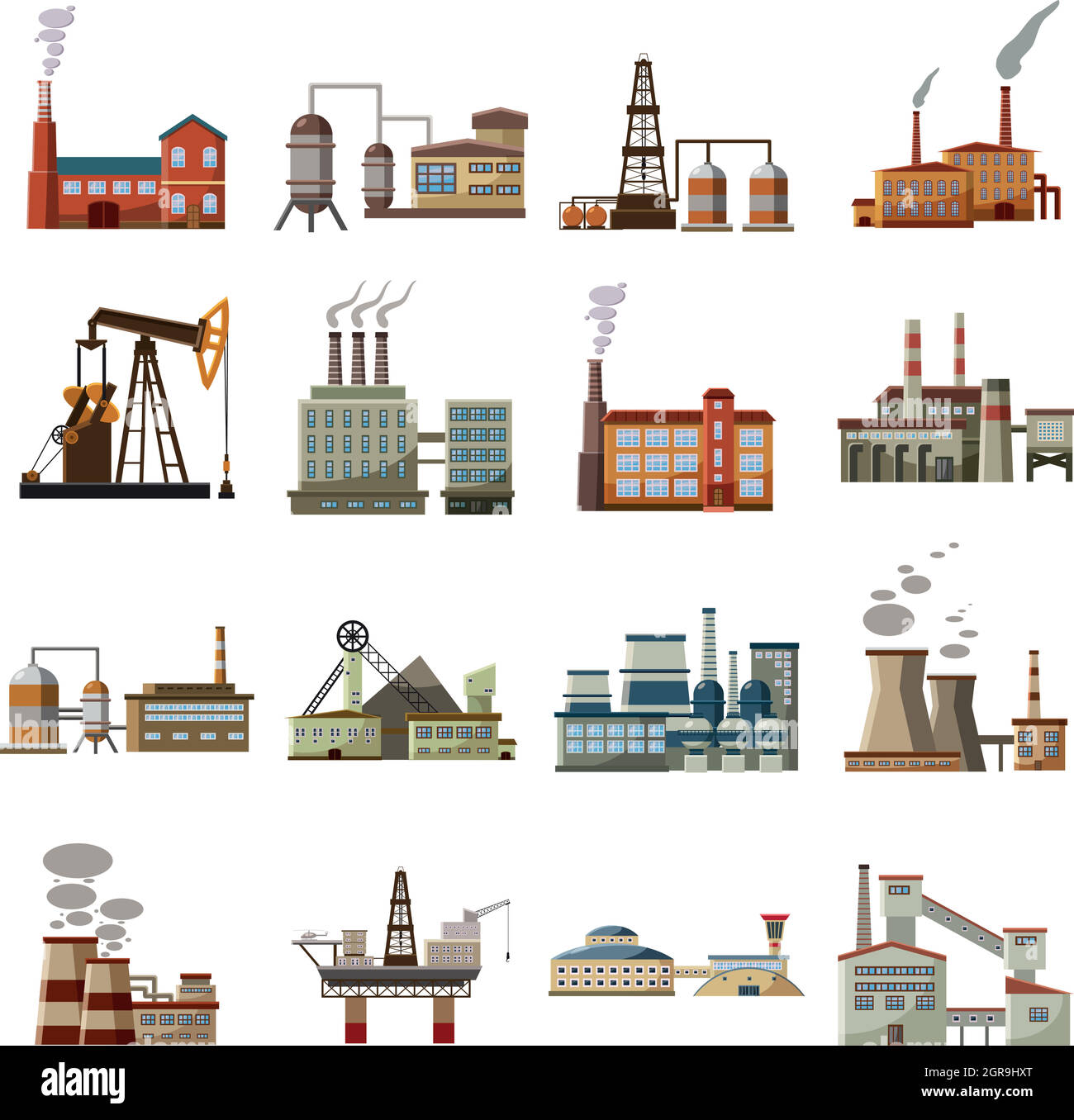 Factory icons set, cartoon style Stock Vector