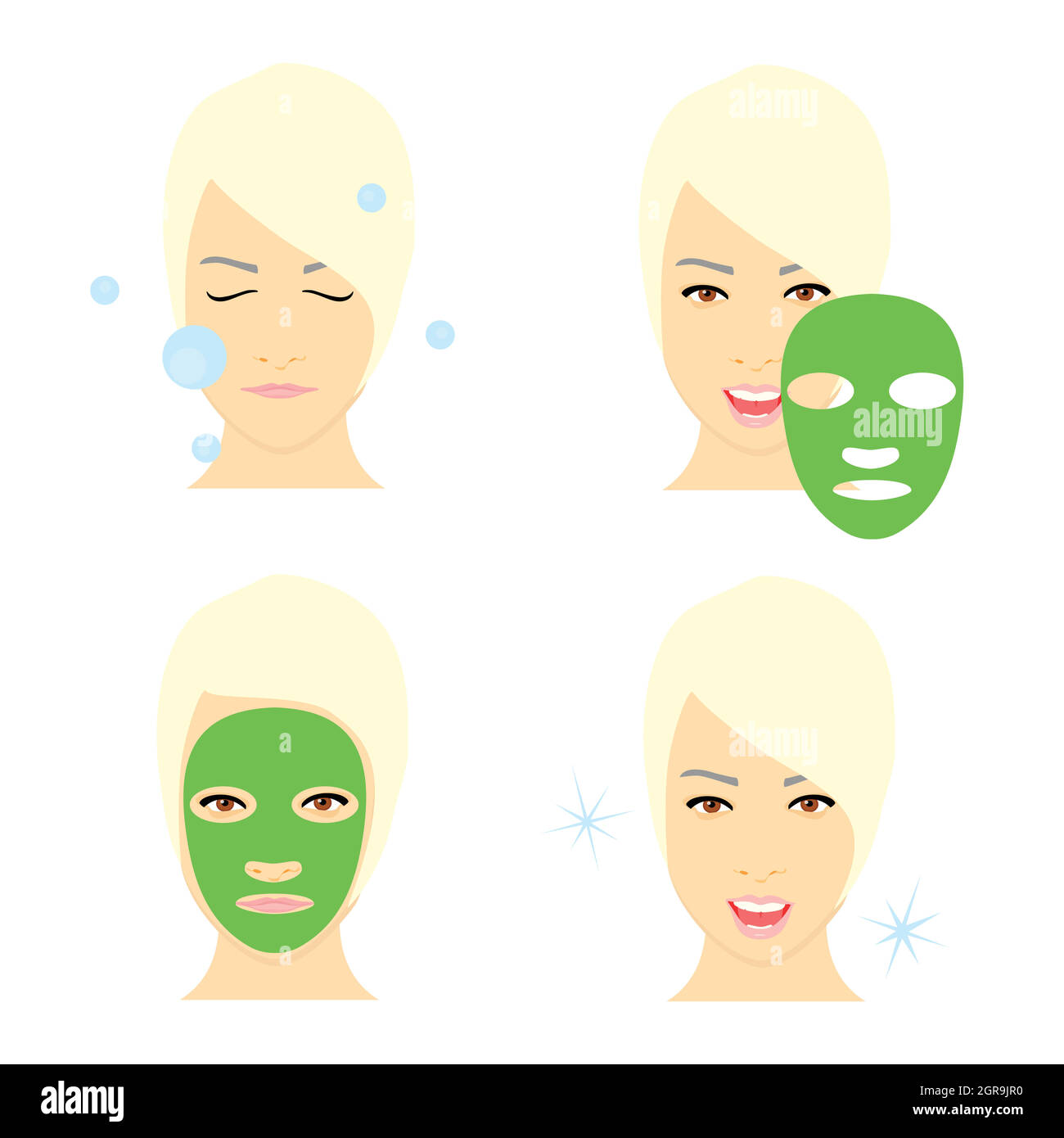 Steps how to apply facial mask. Beauty fashion girl apply facial mask