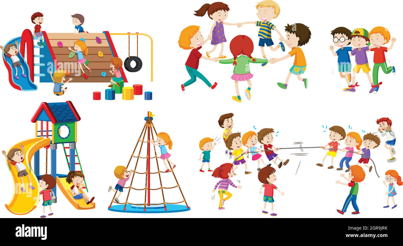 Set of isolated kid at playground Stock Vector
