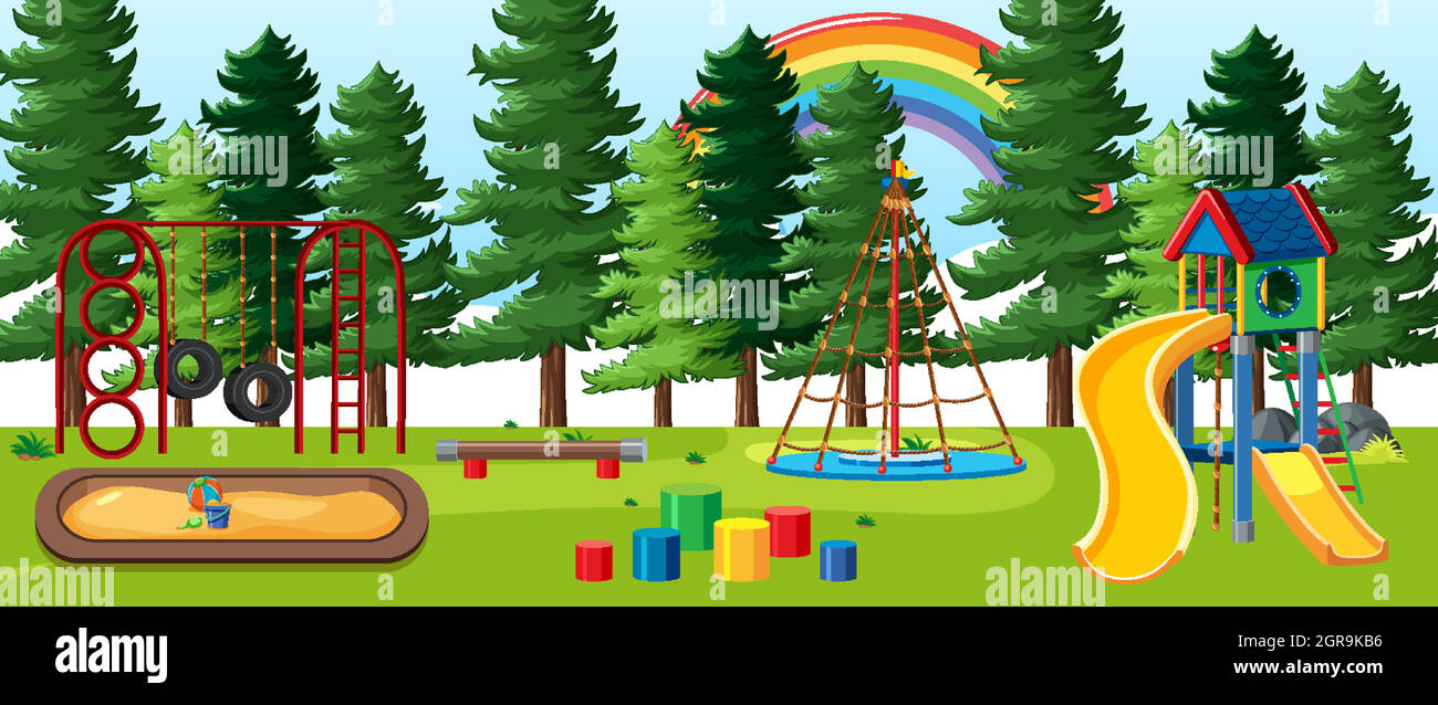 Kids playground in the park with rainbow in the sky at daytime cartoon  style Stock Vector Image & Art - Alamy