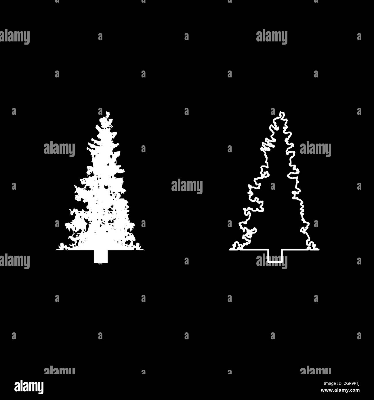 Fir tree Christmas Coniferous Spruce Pine forest Evergreen woods Conifer silhouette white color vector illustration solid outline style image Stock Vector