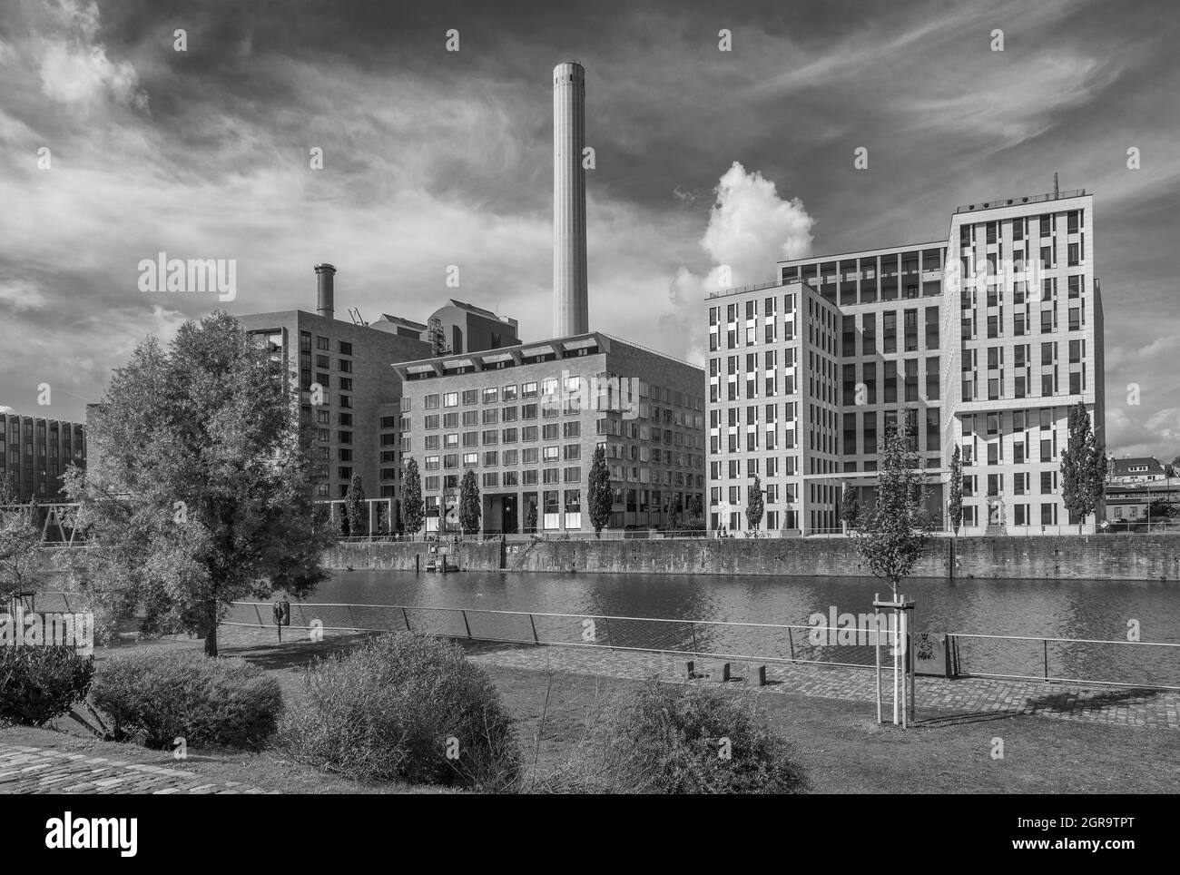 Office and commercial buildings in the Westhabor district, Frankfurt, Germany Stock Photo