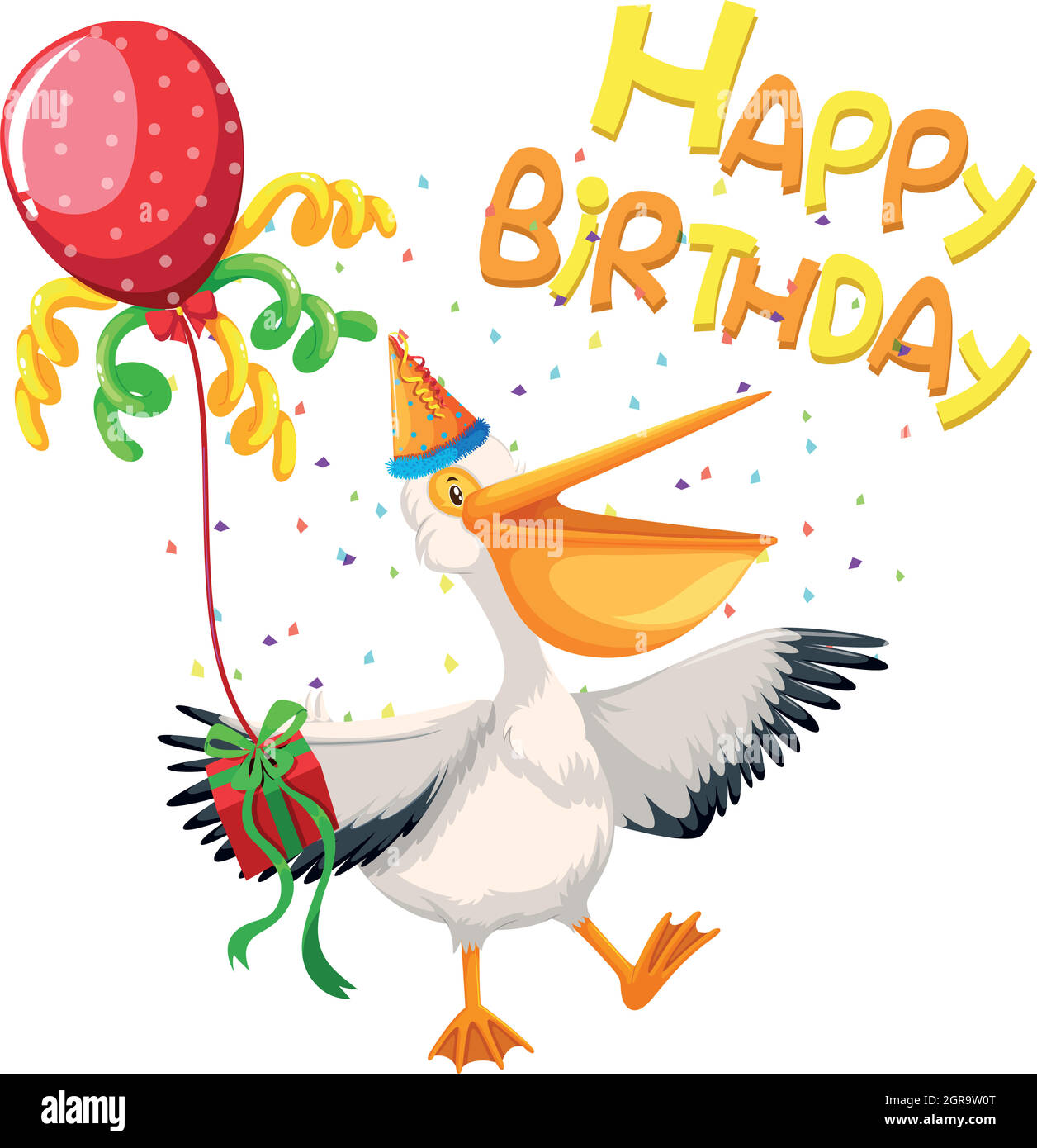 Happy birthday pelican card Stock Vector