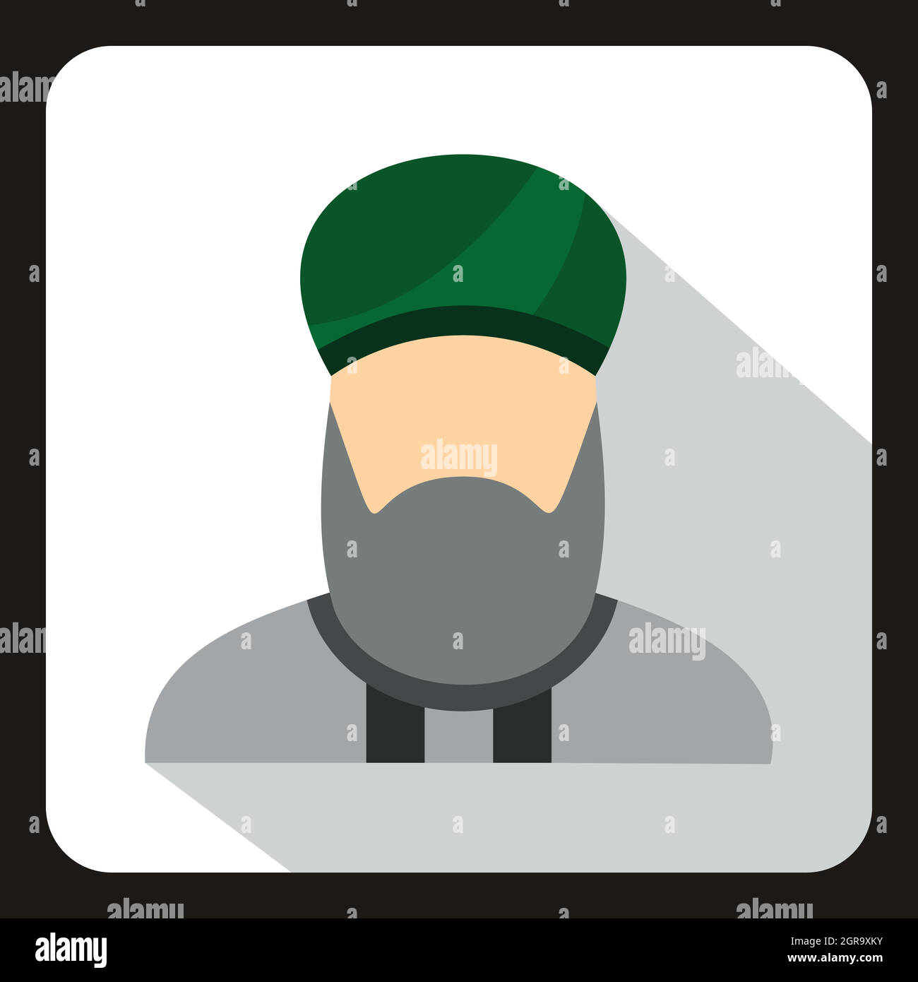 Muslim man with beard in green turban icon Stock Vector