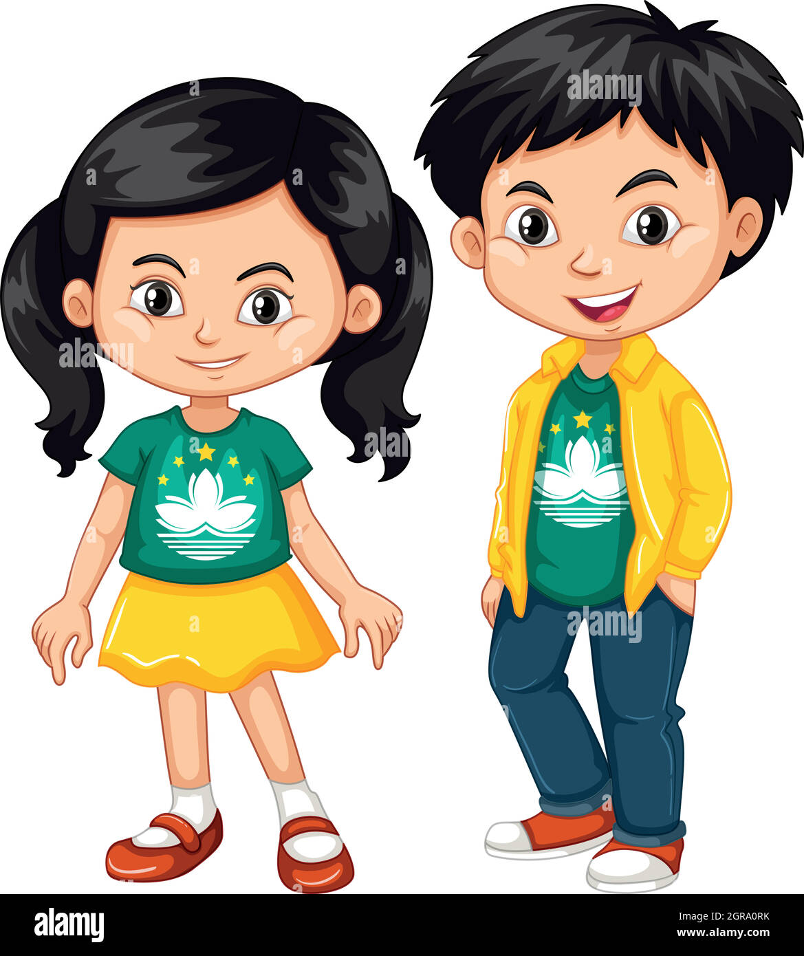 Happy boy and girl wearing shirt with flag of Macau Stock Vector Image