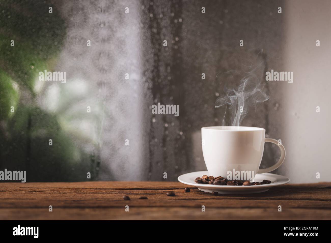 Coffee Cup On A Rainy Day Window Background Stock Photo Alamy