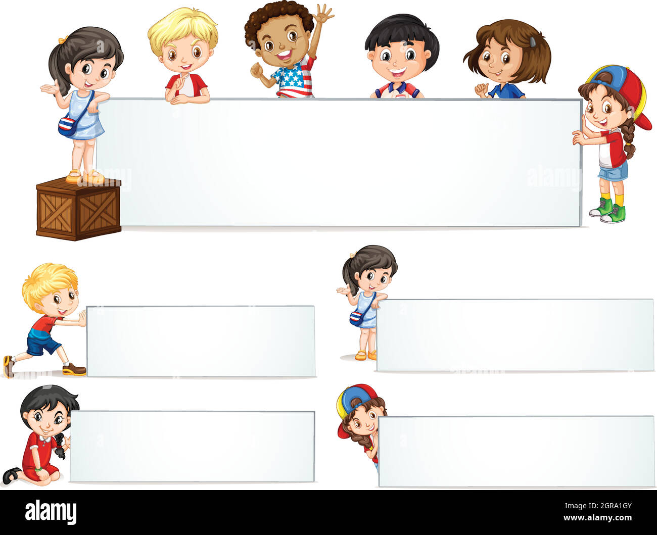 Cartoon Happy Kids Holding Banner Stock Vector Happy Children Friends