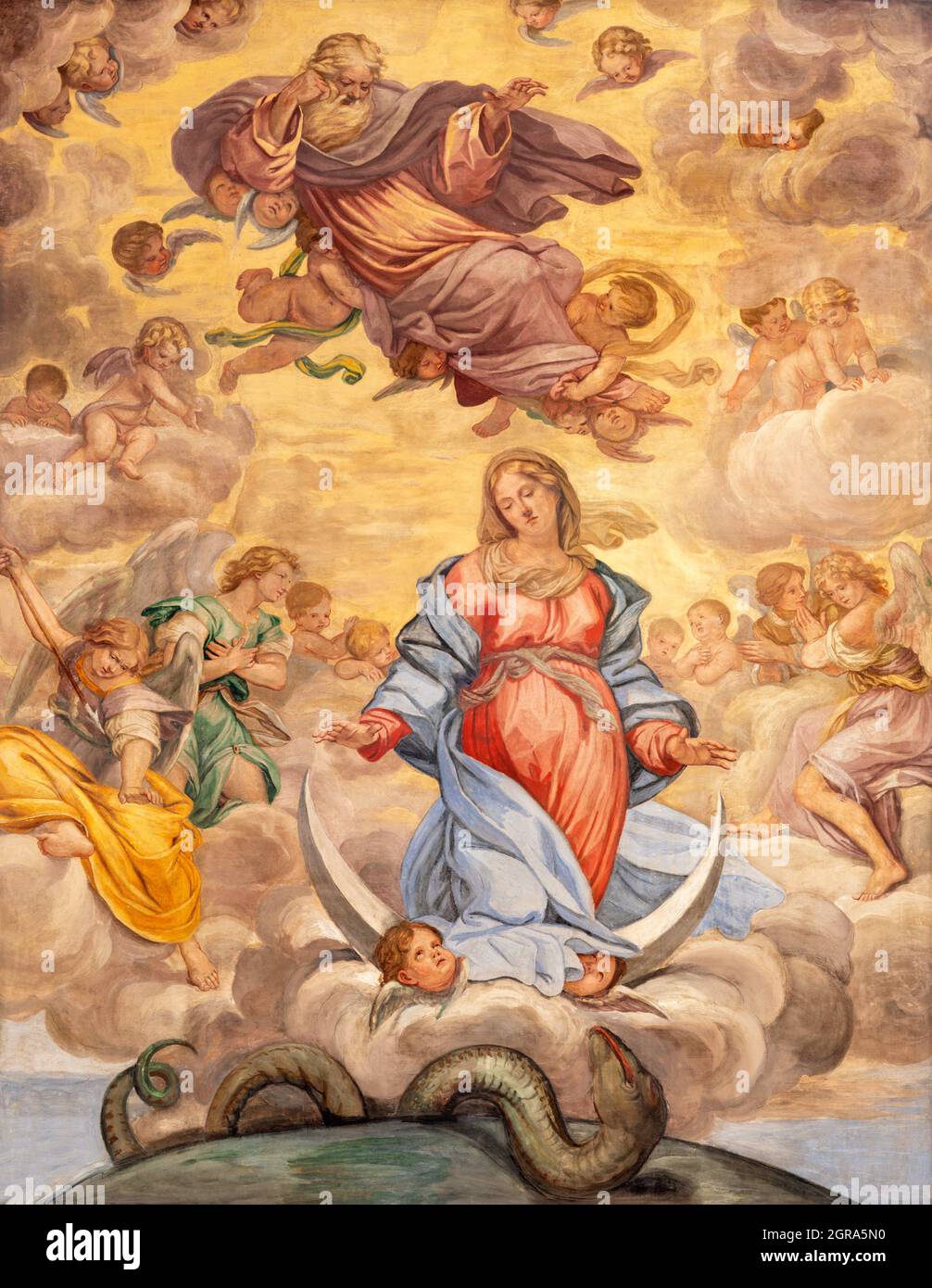 ROME, ITALY - SEPTEMBER 1, 2021: The fresco of Immaculate Conception in church Basilica di Santa Maria in Aracoeli by Umile da Foligno (1686 - 1691). Stock Photo