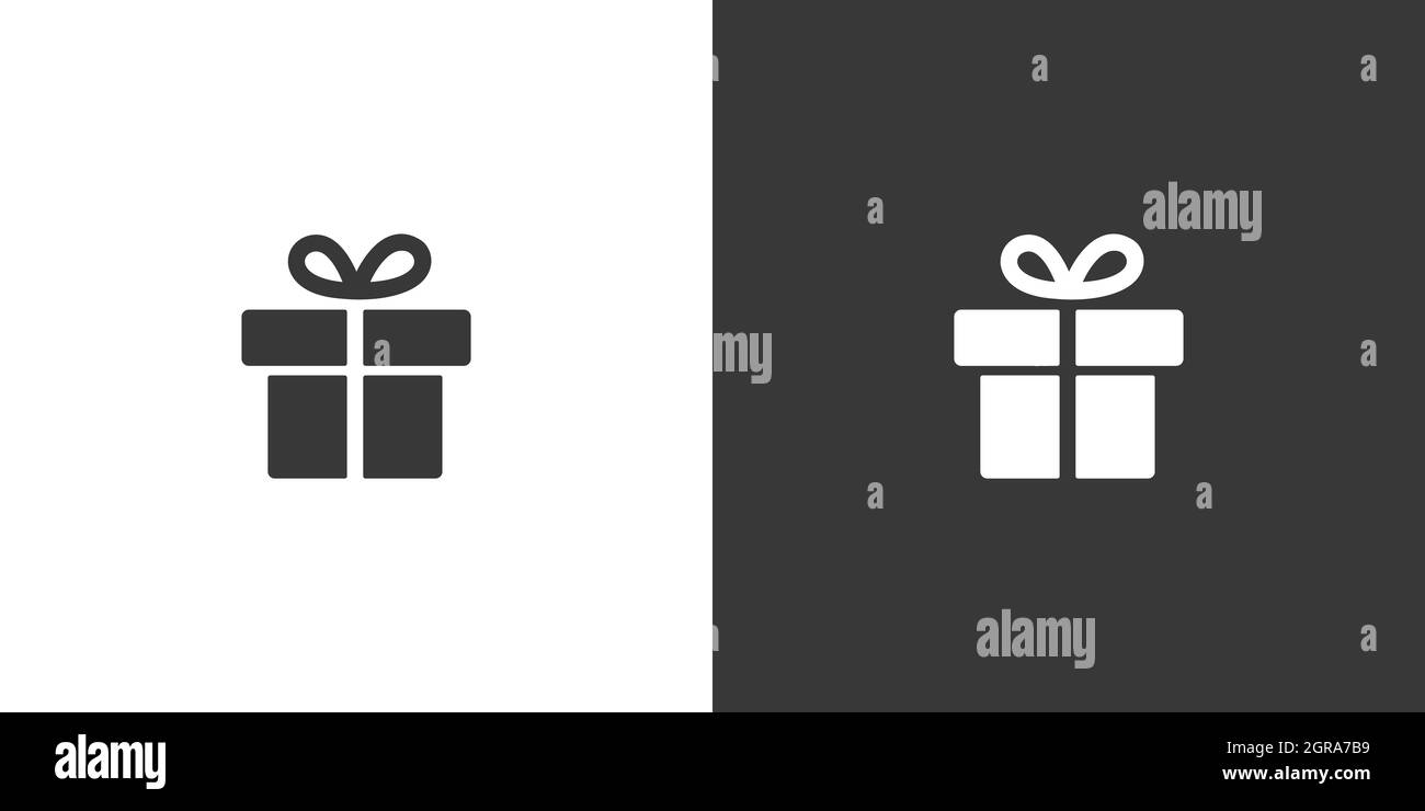 Gift. Box with ribbon. Isolated icon on black and white background