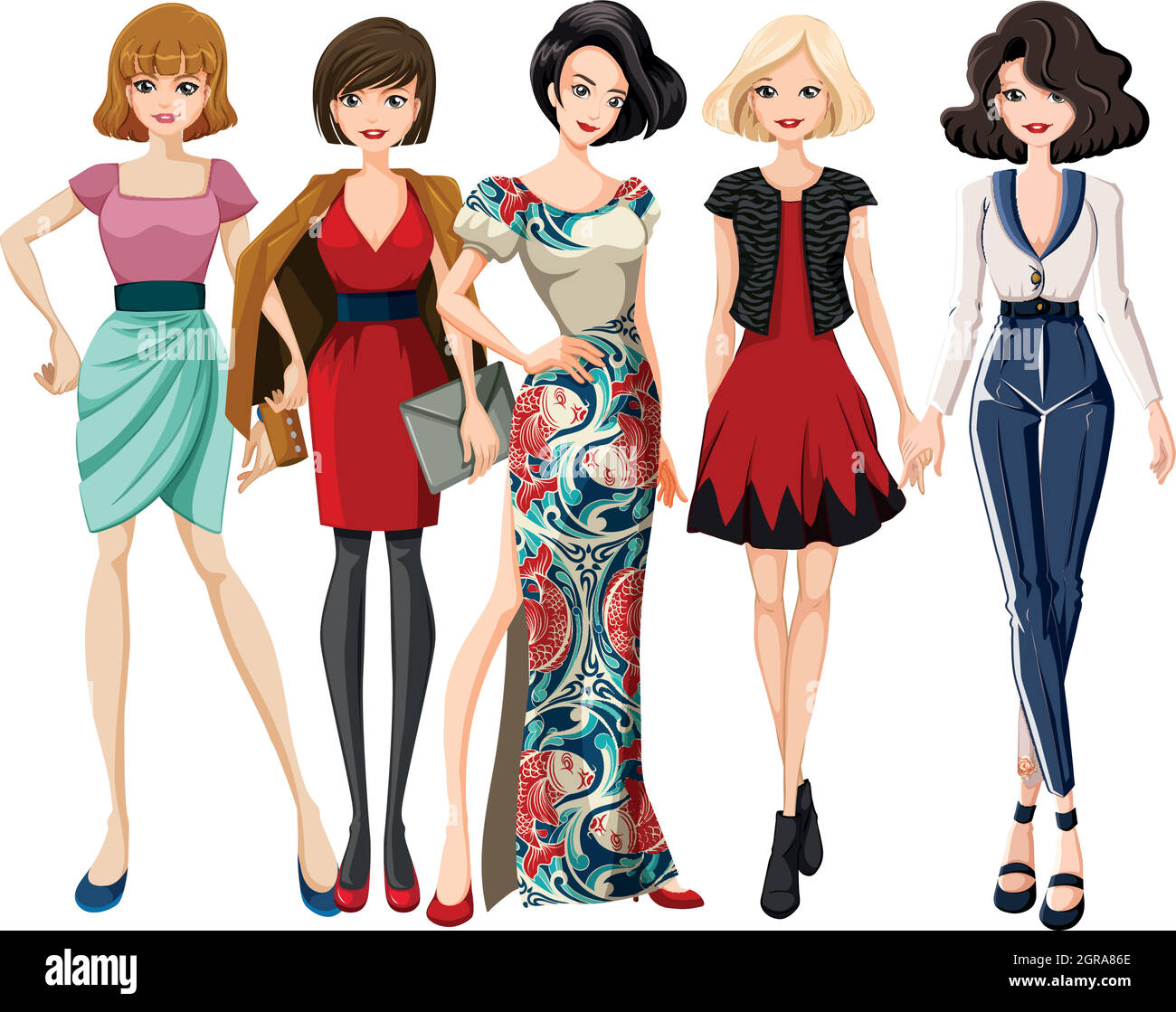 Set of fashion model character Stock Vector