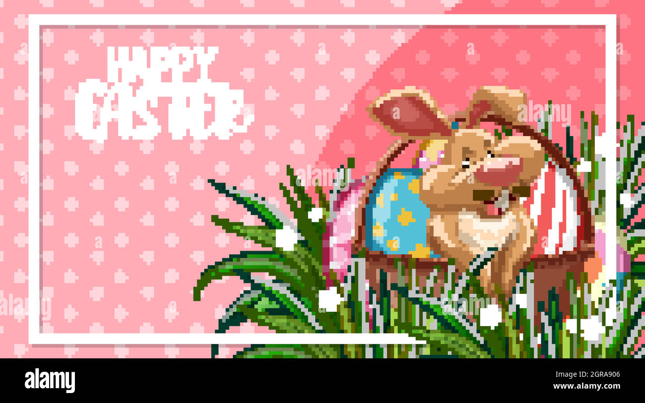 Poster design for easter with cute bunny and painted eggs Stock Vector