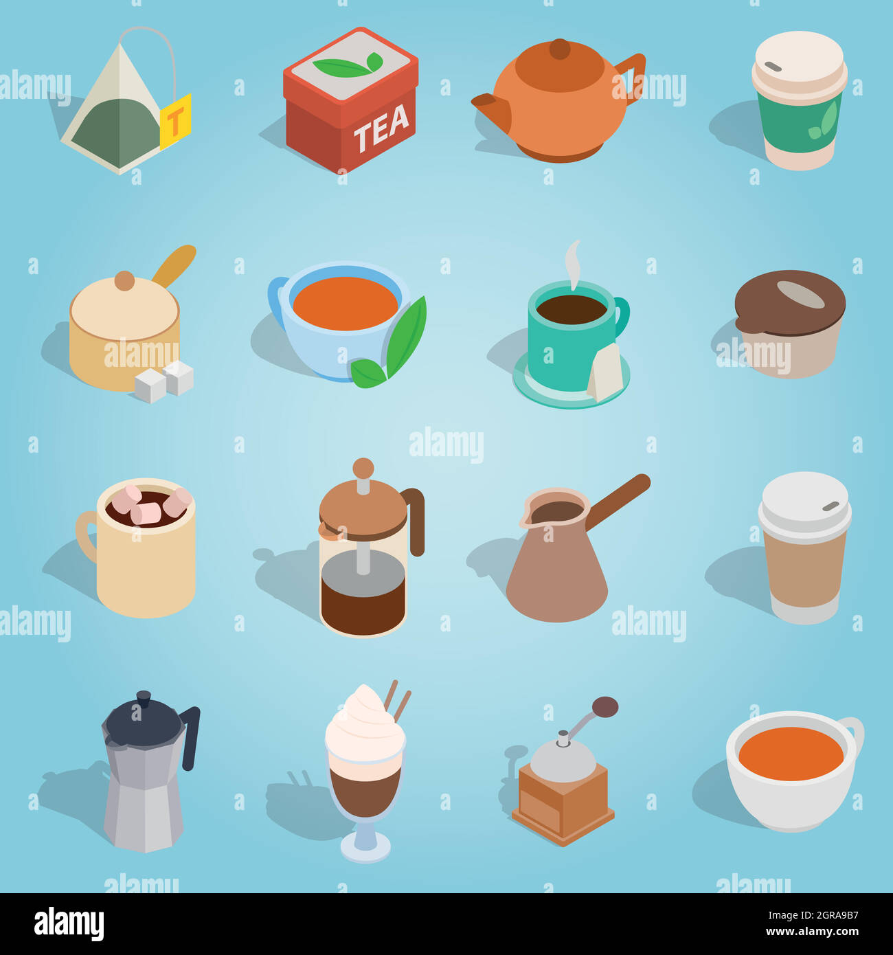 Coffee and tea isometric set Stock Vector