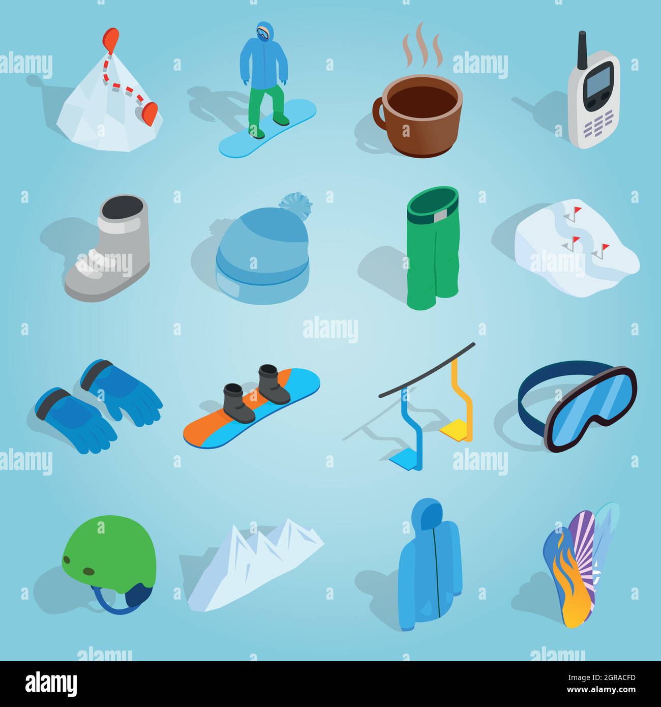 Snowboard set icons, isometric 3d style Stock Vector