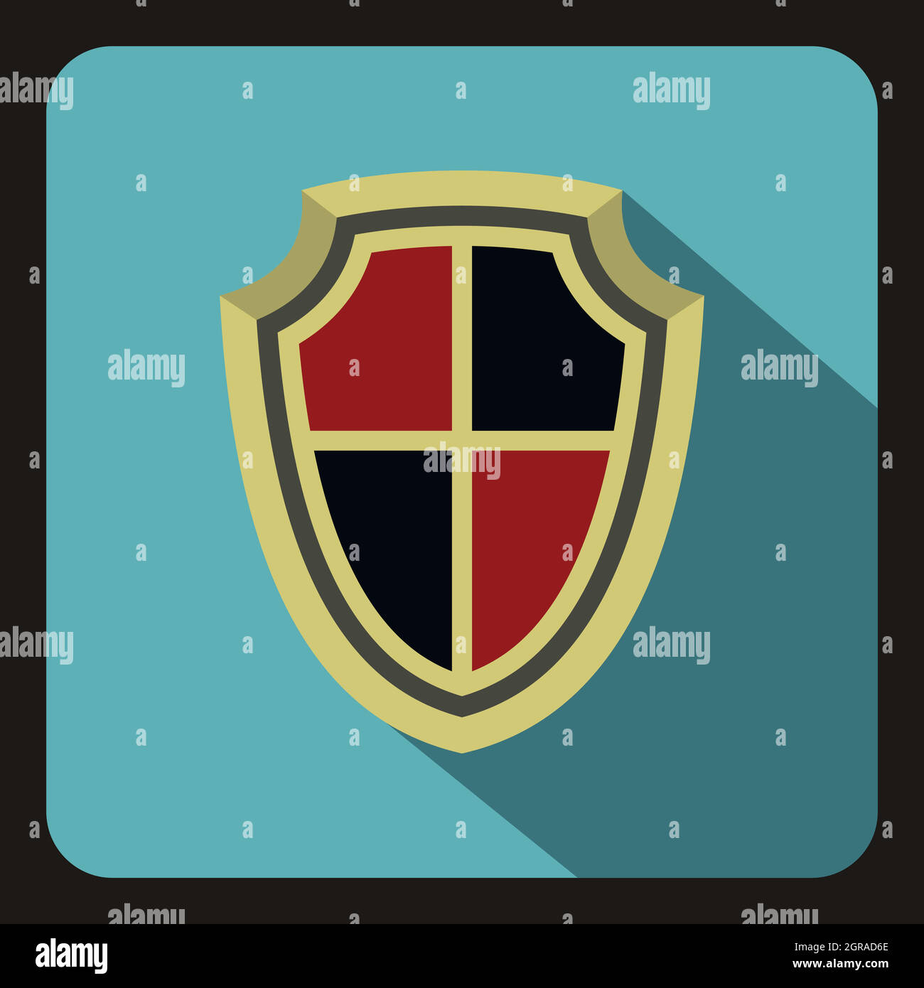 Red and black shield icon, flat style Stock Vector