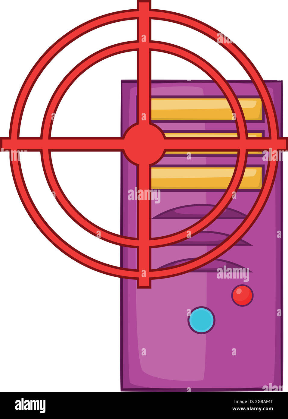 Computer system and red target icon, cartoon style Stock Vector