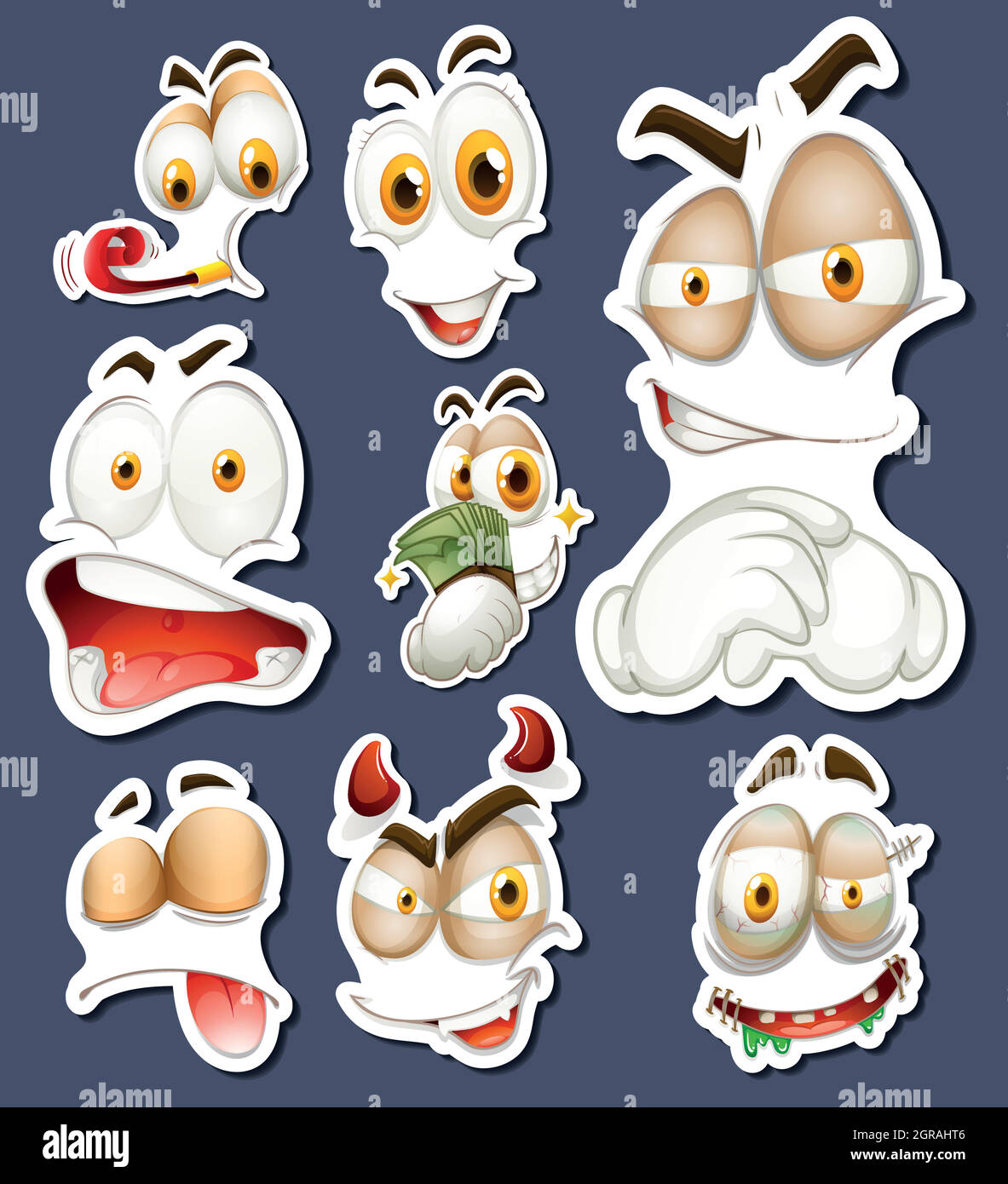 Sticker set with different facial expressions Stock Vector