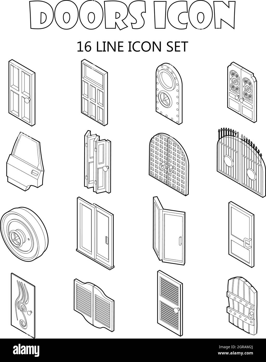 Door icons set in outline style Stock Vector