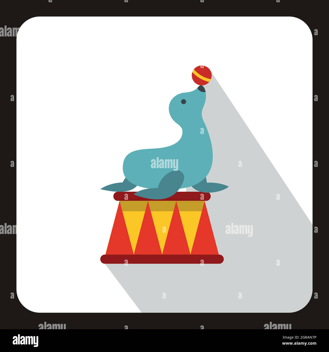 Circus seal with a bal icon, flat style Stock Vector