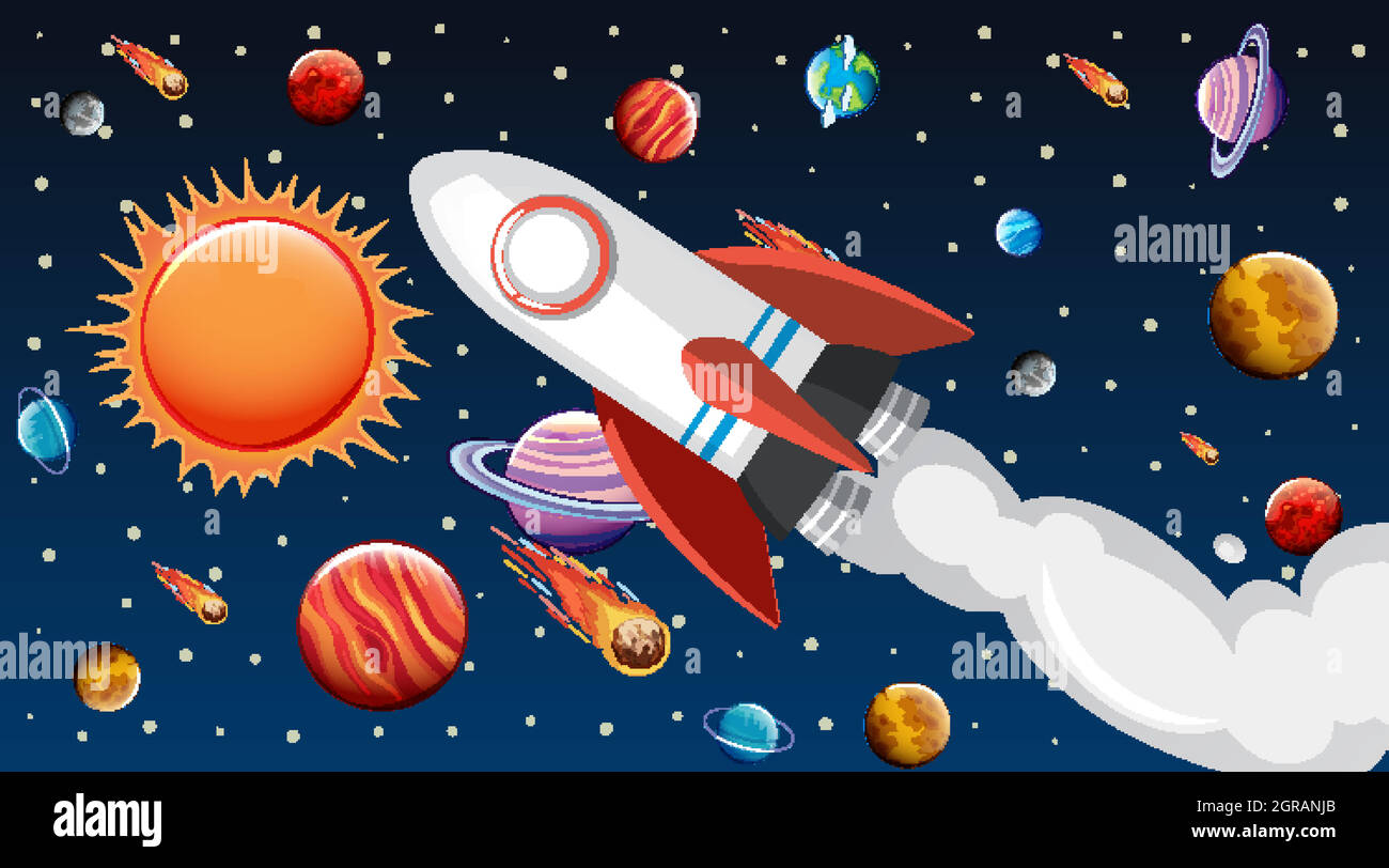 Background design with spaceship flying in the sky Stock Vector Image ...