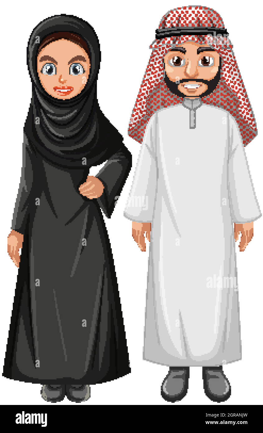 Adult arab couple wearing arab costume character Stock Vector