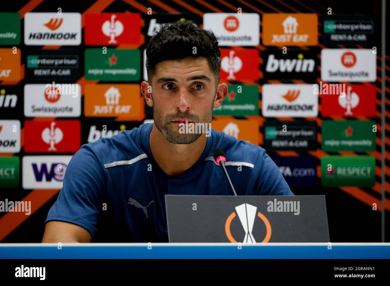Alvaro Gonzalez of Marseille answers to the media during the post-match press conference following the UEFA Europa League, Group E football match between Olympique de Marseille (OM) and Galatasaray SK on September 30, 2021 at Stade Velodrome in Marseille, France - Photo Jean Catuffe / DPPI Stock Photo