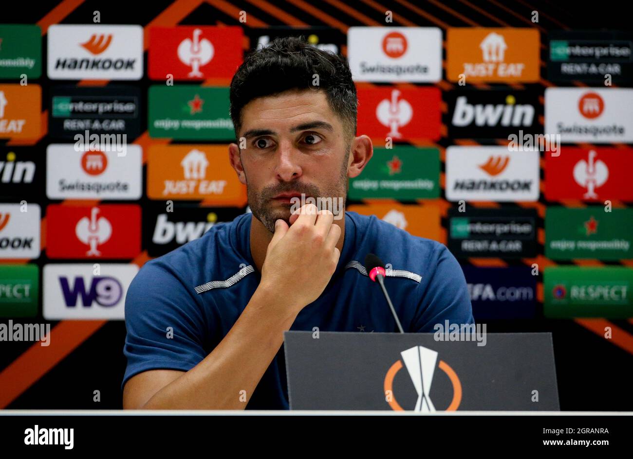 Alvaro Gonzalez of Marseille answers to the media during the post-match press conference following the UEFA Europa League, Group E football match between Olympique de Marseille (OM) and Galatasaray SK on September 30, 2021 at Stade Velodrome in Marseille, France - Photo Jean Catuffe / DPPI Stock Photo