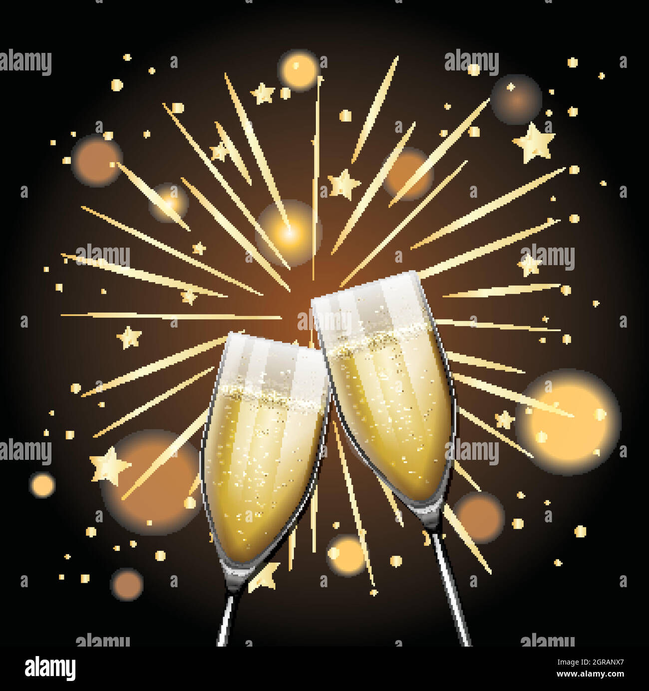 Poster design for New Year with two glasses of champagne Stock Vector