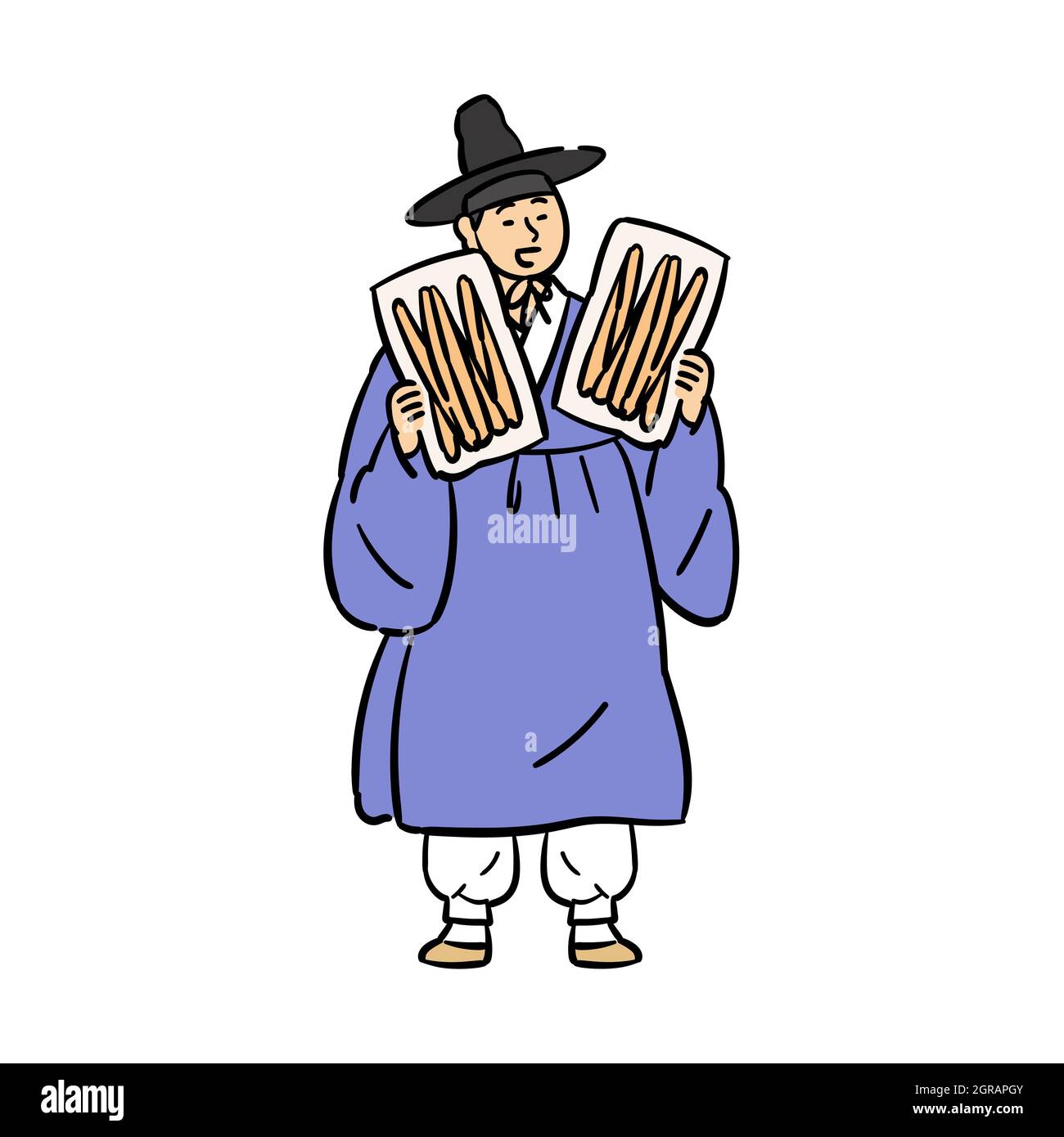 Seonbi, Korean scholar with Hanbok holding Jeongseon astragalus Stock