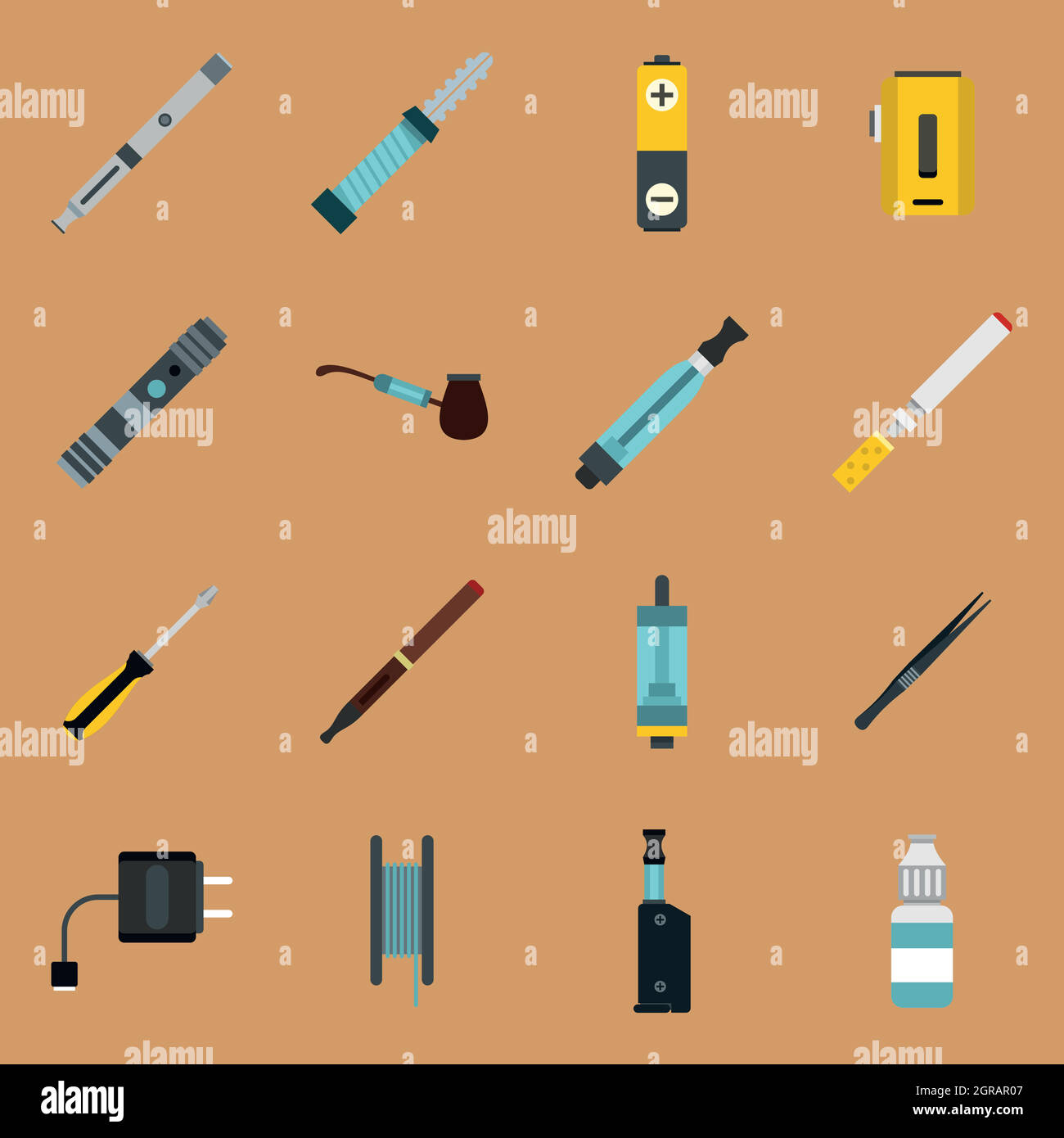 Vaping icons set in flat style Stock Vector