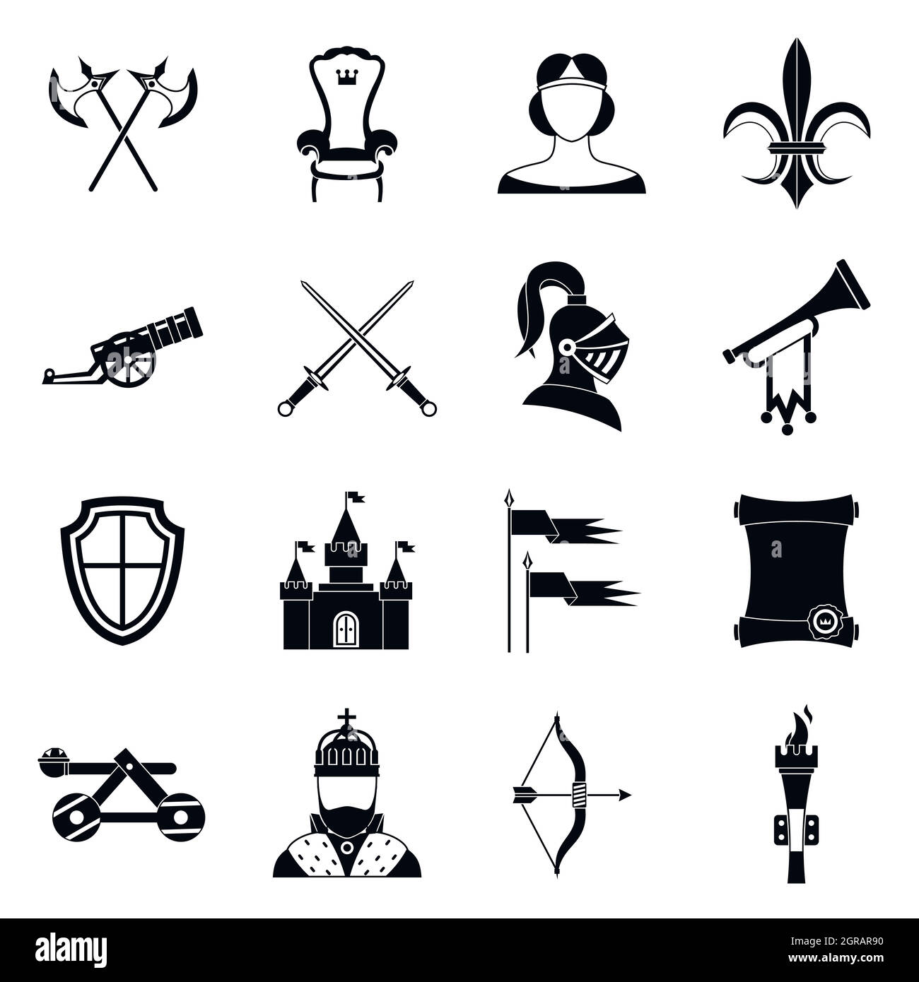 Knight medieval icons set, simple style Stock Vector