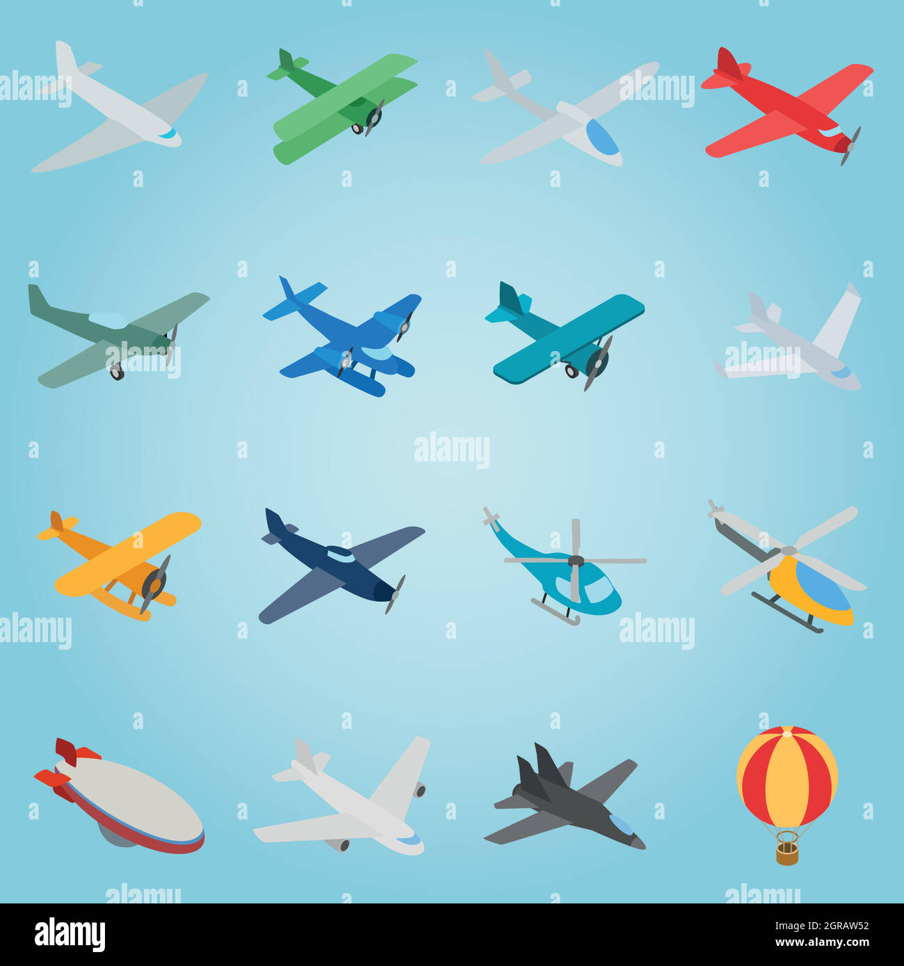 Aviation set icons, isometric 3d style Stock Vector