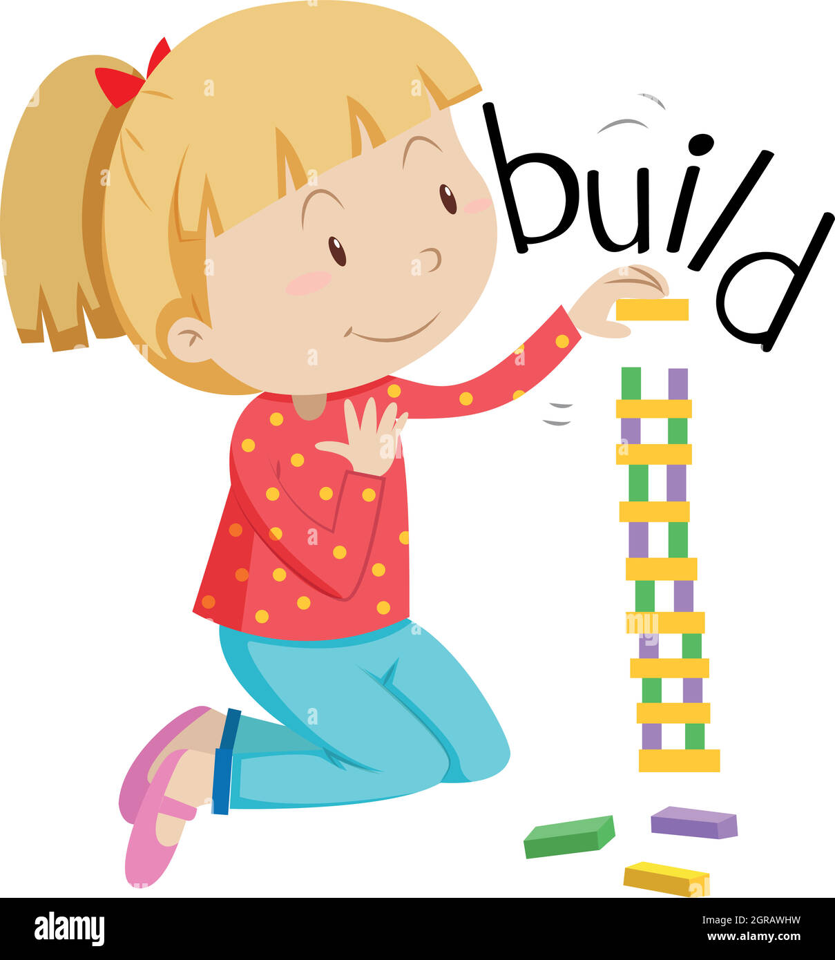 Little girl stacking the blocks Stock Vector Image & Art Alamy