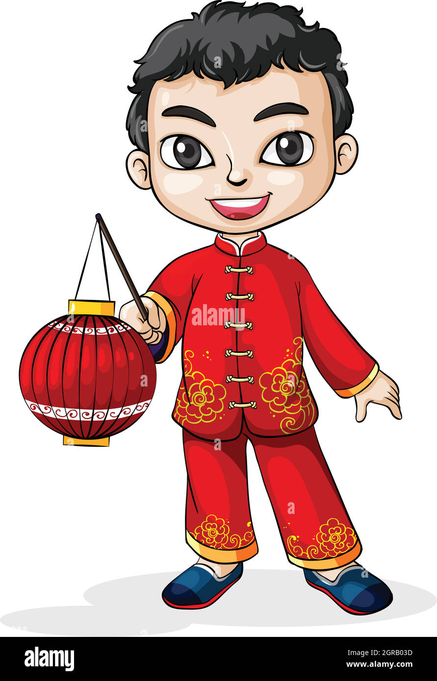 A smiling Chinese with a lantern Stock Vector
