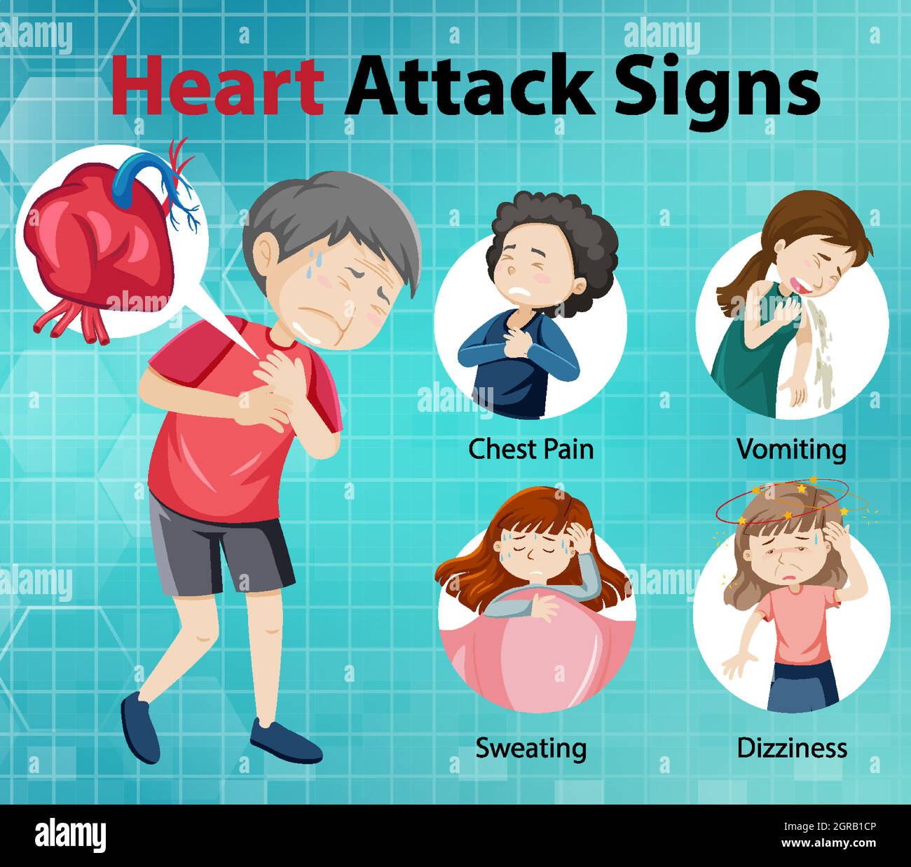 Heart attack symptoms or warning signs infographic Stock Vector Image