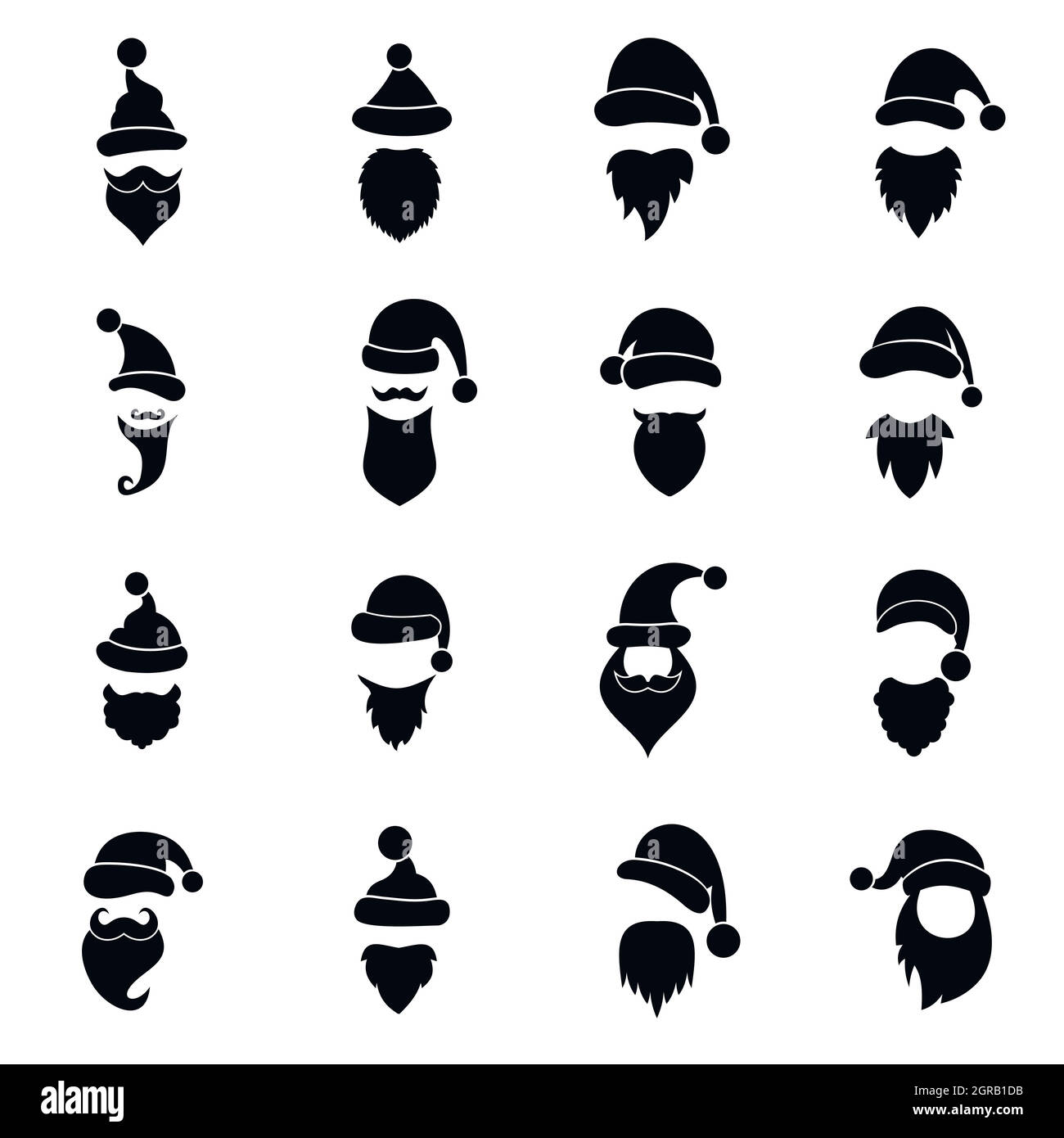 Santa hats, mustache and beards icons set Stock Vector
